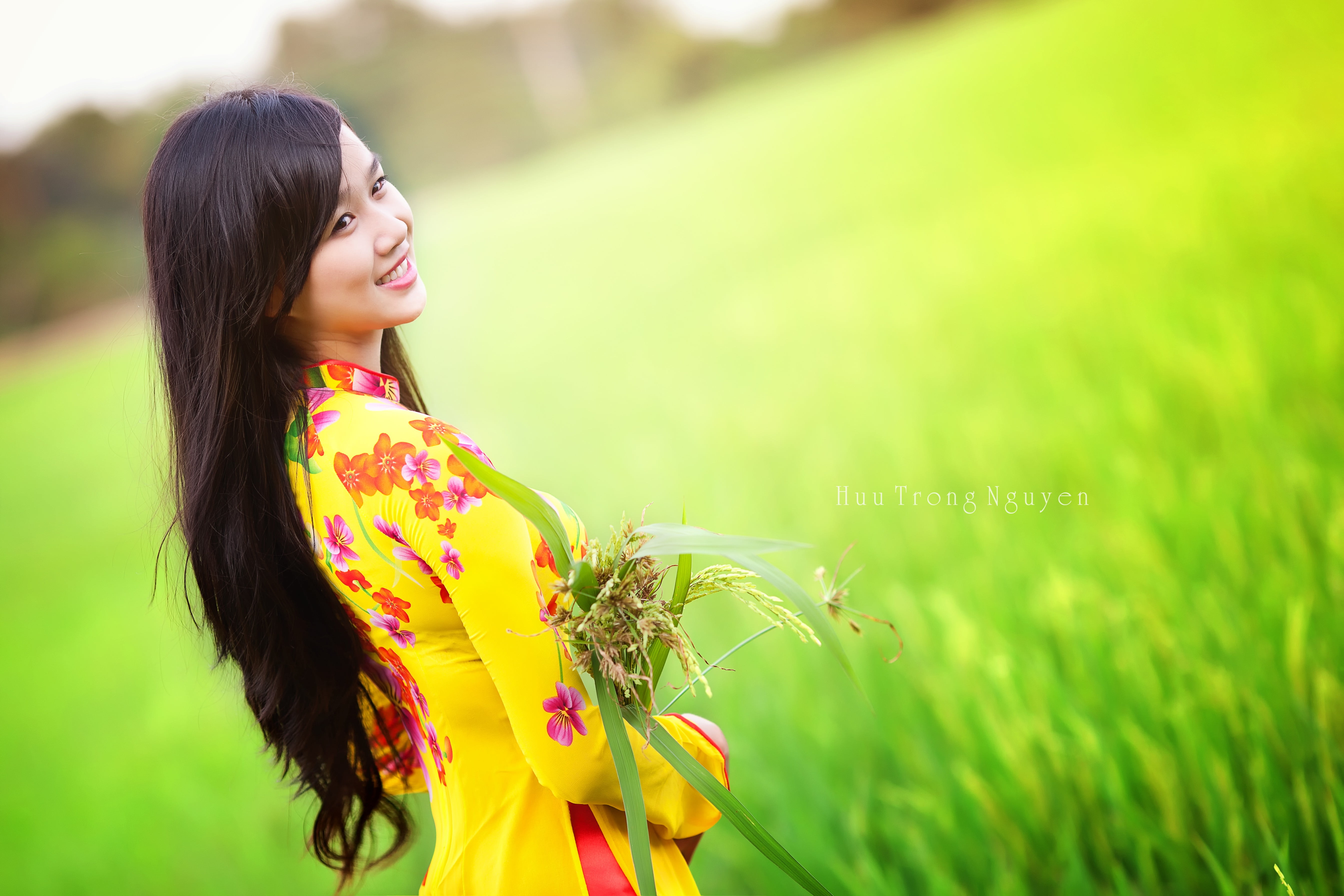 long hair, nature, beautiful woman, plant, yellow, hairstyle, happiness, black hair, 5K, adult, beauty, women, Vietnam, young adult, focus on foreground, HD Wallpaper