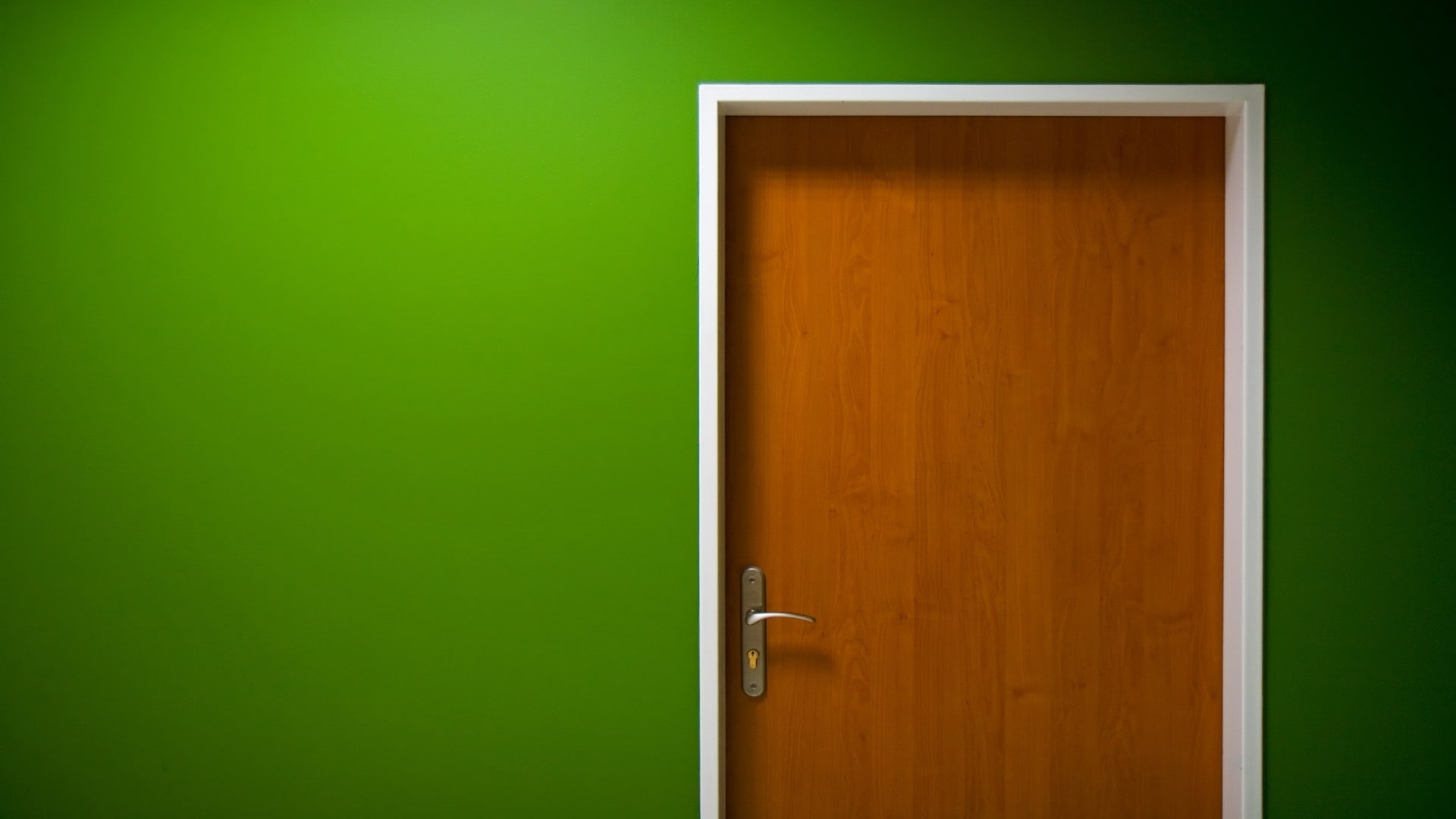 door, 1080P, minimalism, wall, wooden surface, green, HD Wallpaper