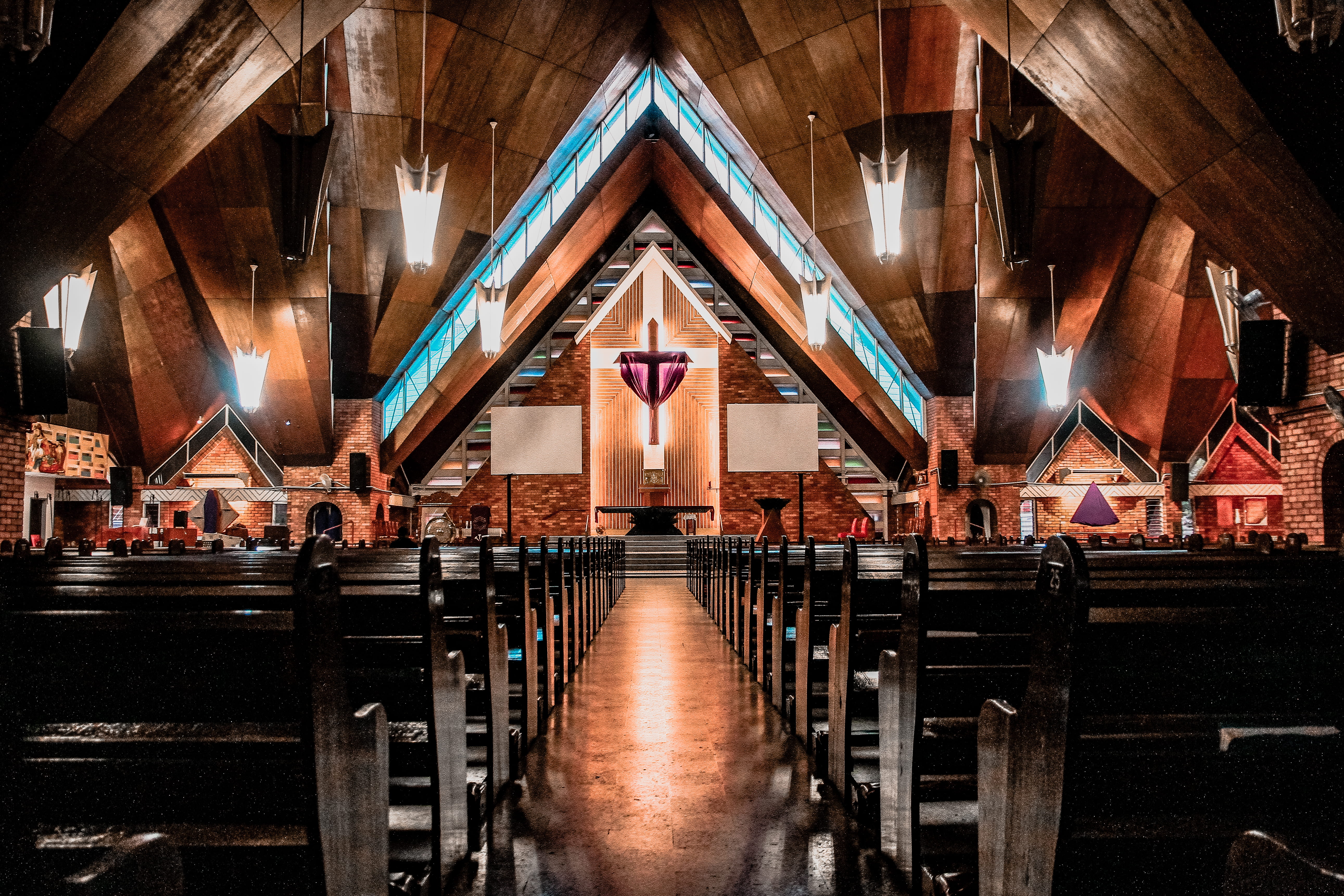 theater, interior design, church, catholic, built structure, business, worship, pew, day, auditorium, place of worship, indoors, ceiling, 5K, dining room, HD Wallpaper