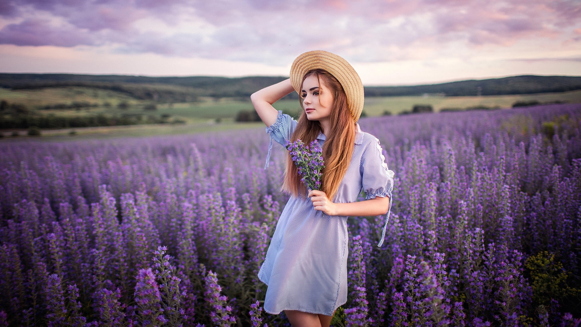 outdoors, adult, flowering plant, beauty, Sergey Shatskov, growth, flowers, hat, hairstyle, clothing, aromatherapy, beauty in nature, women, teenager, 1080P, HD Wallpaper