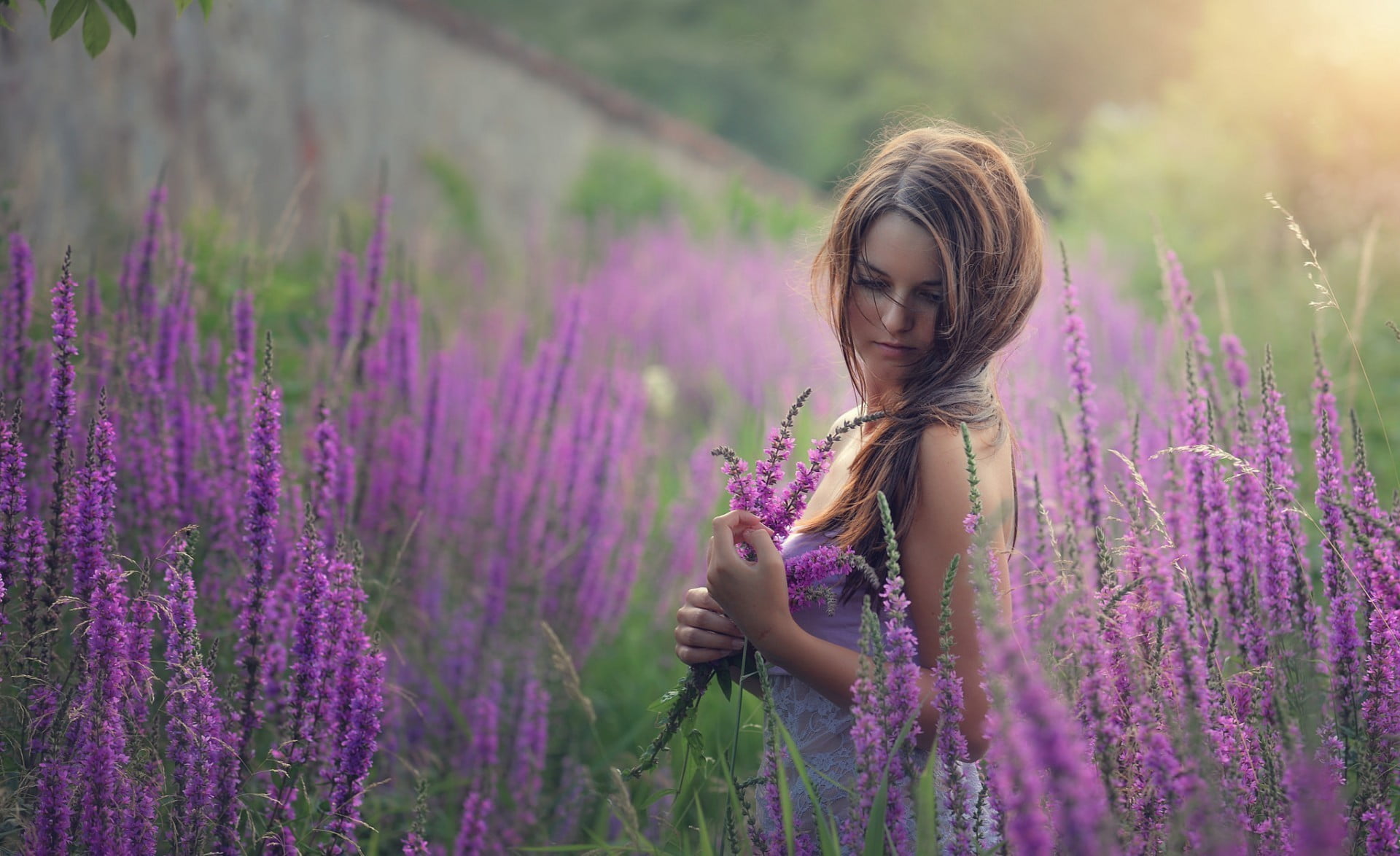 plants, field, nature, beautiful woman, plant, growth, aromatherapy, women, hair, 1080P, young women, purple, lavender, real people, flower, lavender colored, HD Wallpaper