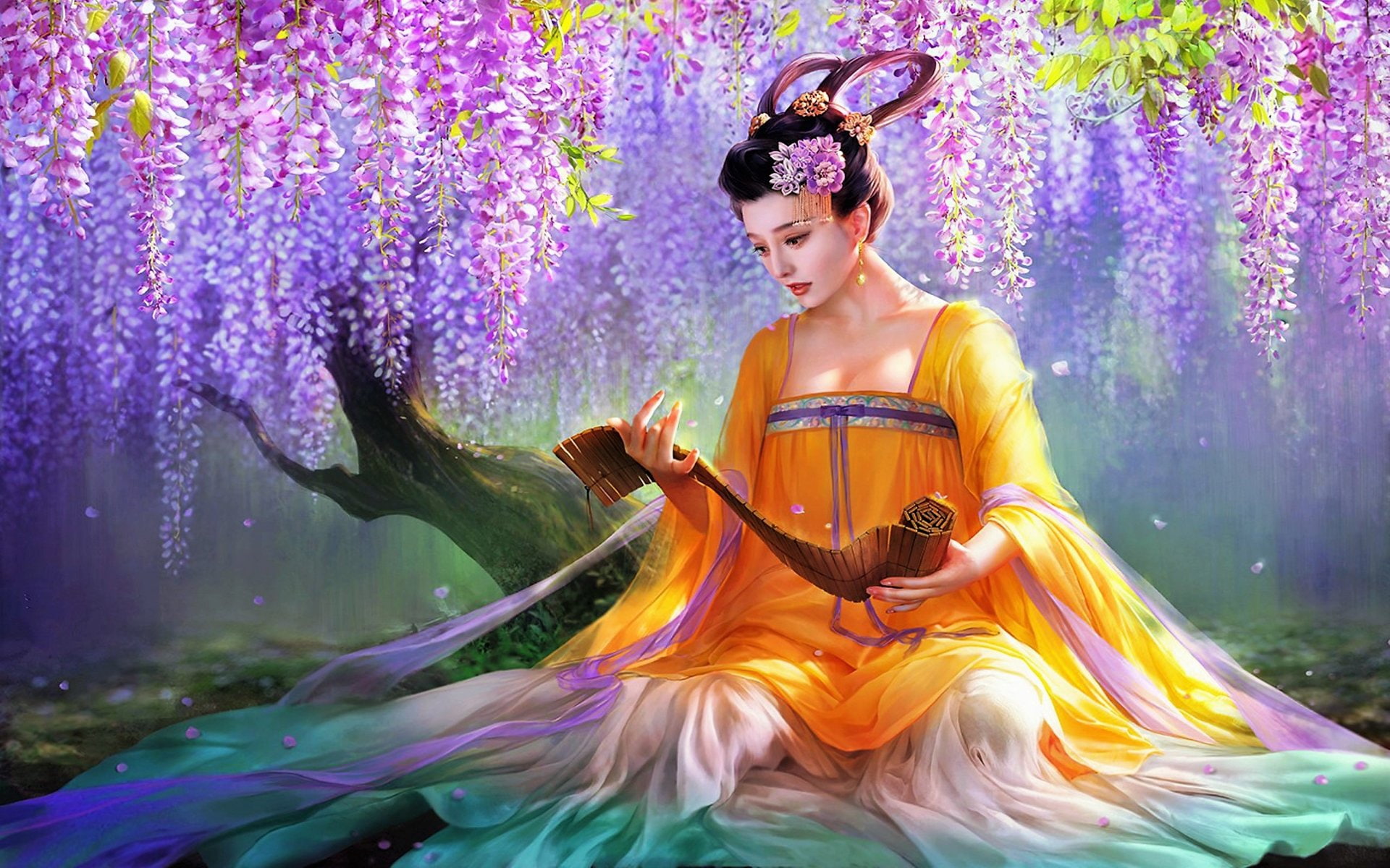 Women, Fantasy, 1080P, Asian, Wisteria, Woman, Girl, HD Wallpaper