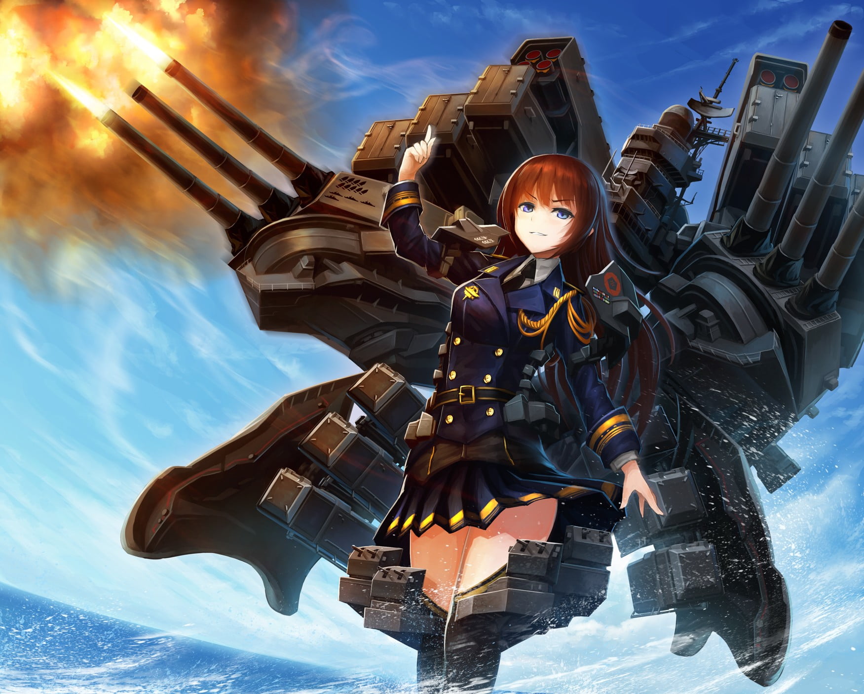 pleated, low angle view, architecture, nature, water, 720P, machine gun, outdoors, uniform, representation, solo, redhead, cloud - sky, day, human representation, HD Wallpaper