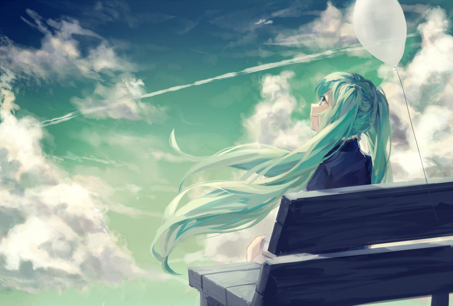vocaloid, miku, pleated, hatsune, 720P, aqua, white, skirt, HD Wallpaper