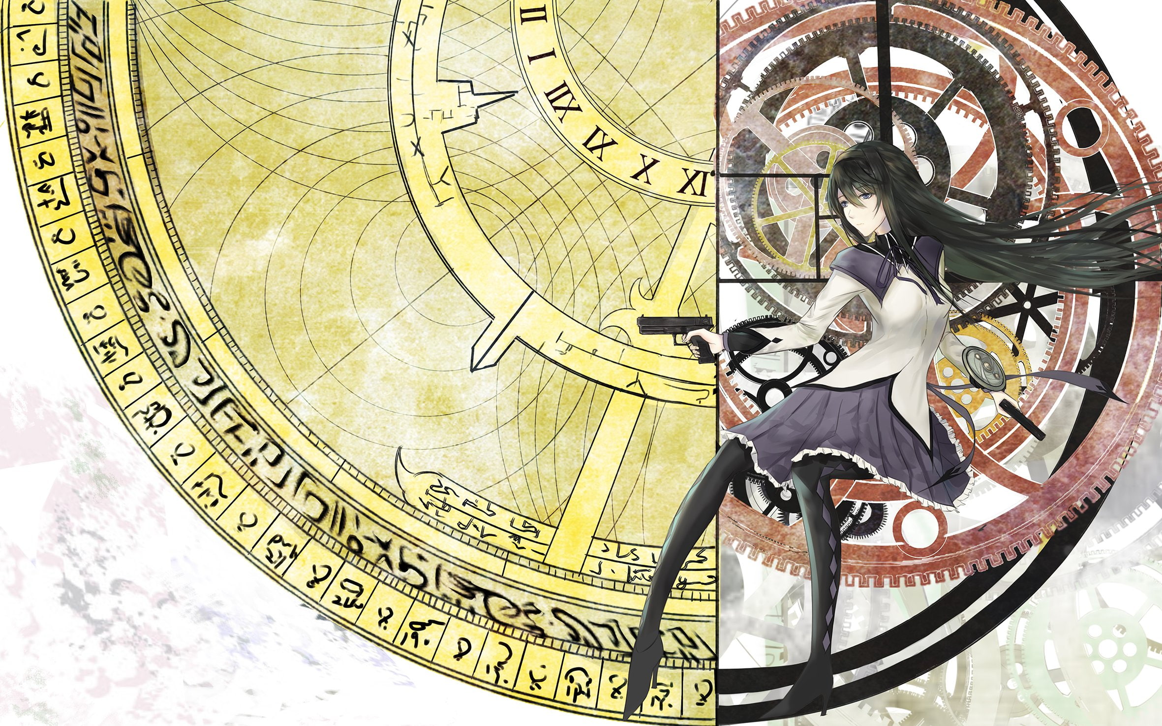 magica, gray, mahou, pleated, dual, 1080P, homura, akemi, ribbon, wield, madoka, shoujo, HD Wallpaper