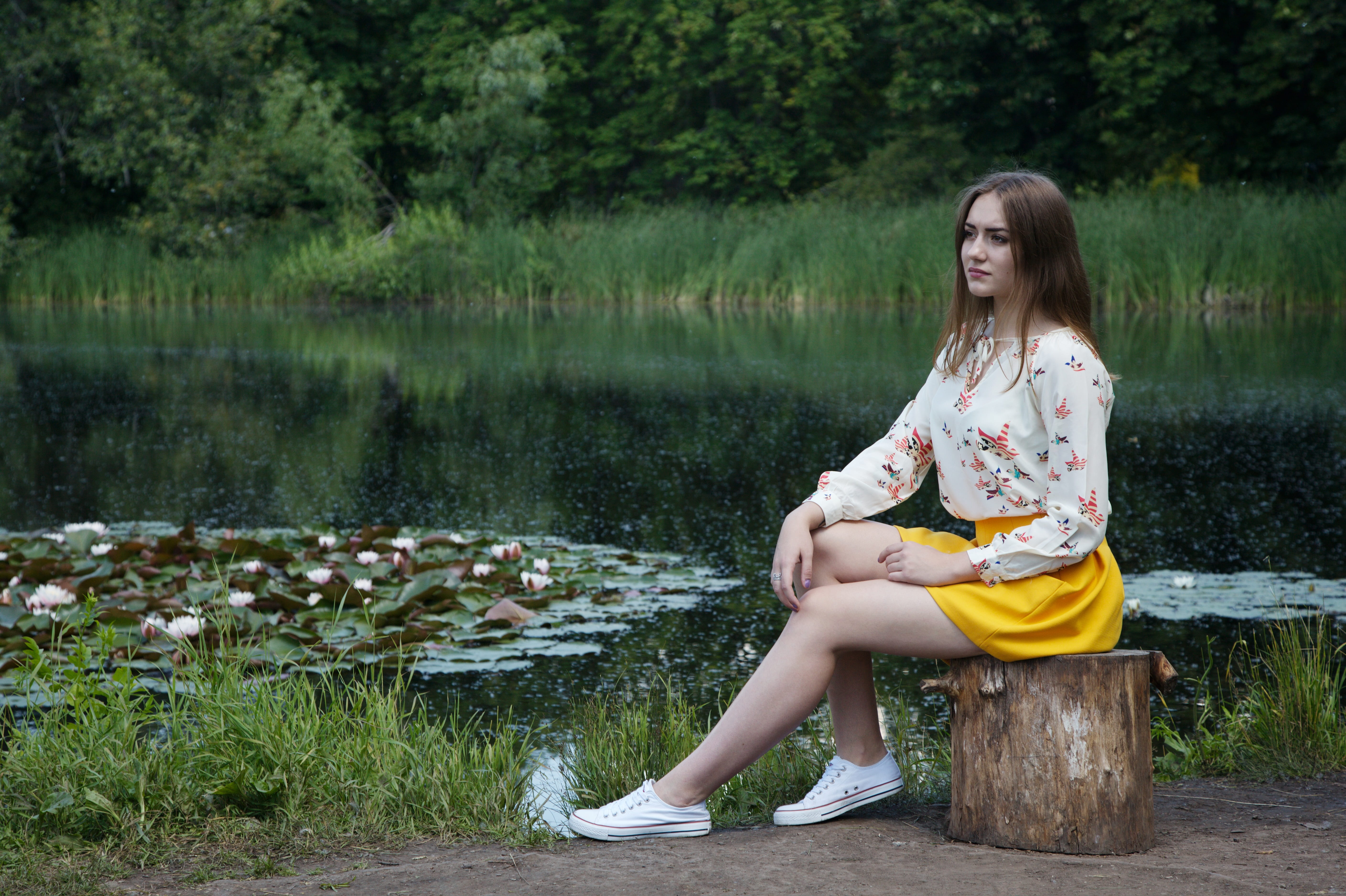 model, fashion, 5K, reed, long, day, shirt, one person, femininity, sleeved, young women, lifestyles, young, vacation, samara, women, lake, calm, plant, HD Wallpaper