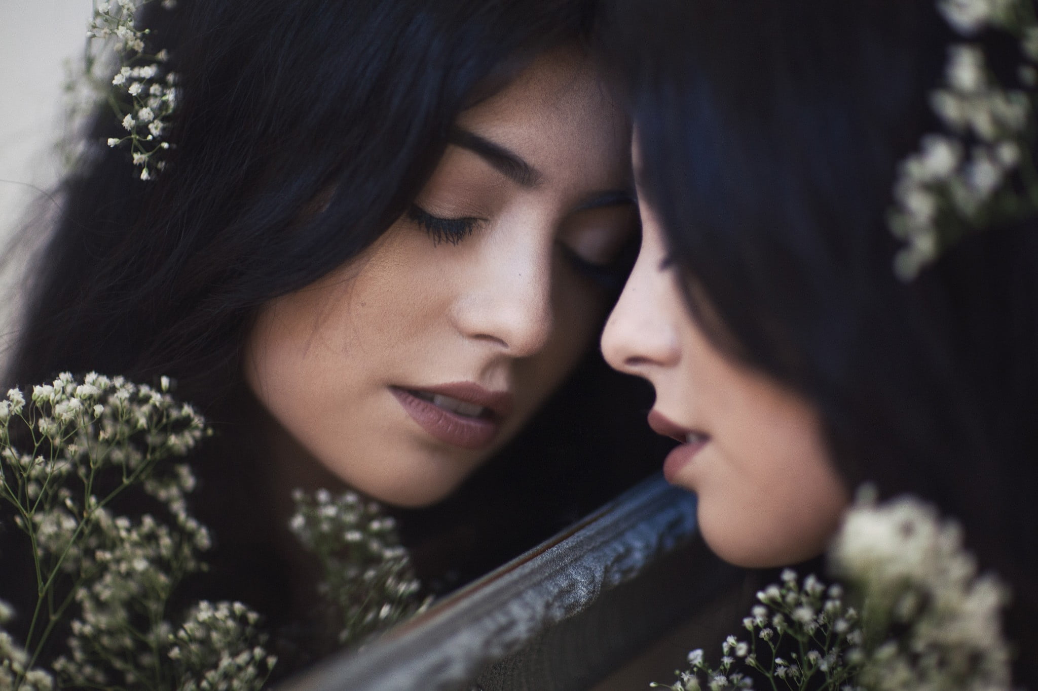 reflection, close-up, adult, positive emotion, young couple, togetherness, portrait, emotion, eyes closed, people, headshot, beautiful woman, young adult, HD Wallpaper