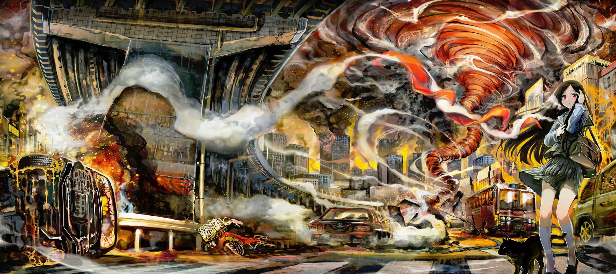 day, creativity, painting, tornado, black, burning, no people, conflict, art and craft, blurred motion, human representation, horse, fire, smoke - physical structure, HD Wallpaper
