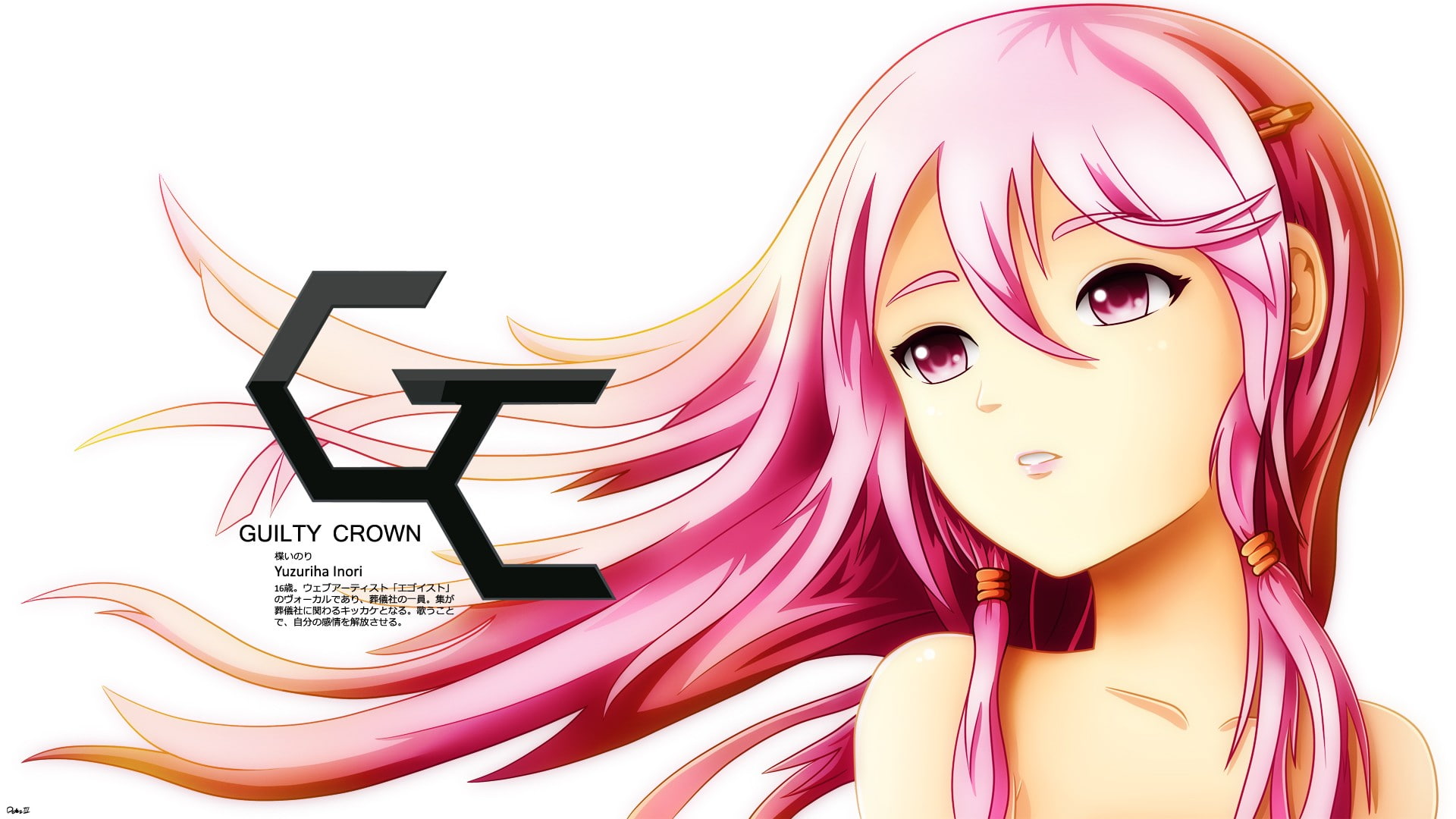 indoors, clothing, one person, female likeness, manga, text, digital composite, studio shot, Guilty Crown, women, human representation, Inori Yuzuriha, HD Wallpaper