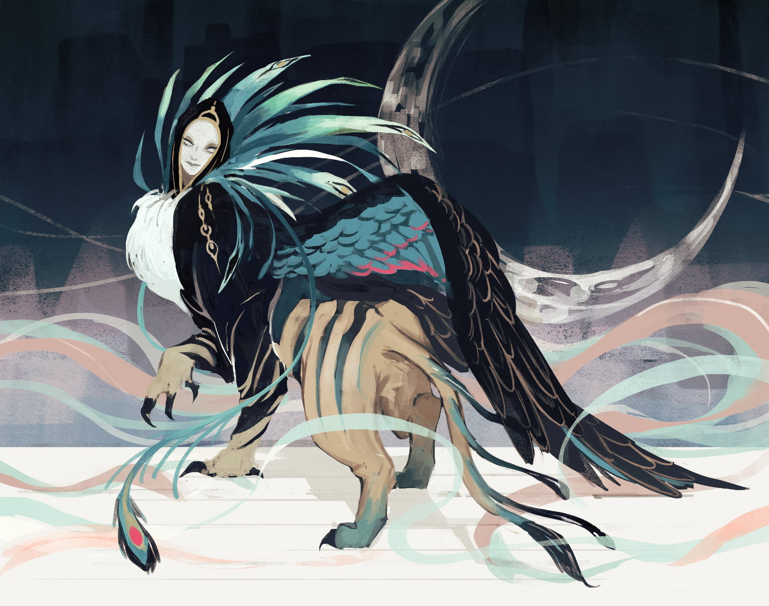 anime, creature, 720P, Pixiv Fantasia, fantasy art, Chimera, anime girls, sphinx, HD Wallpaper