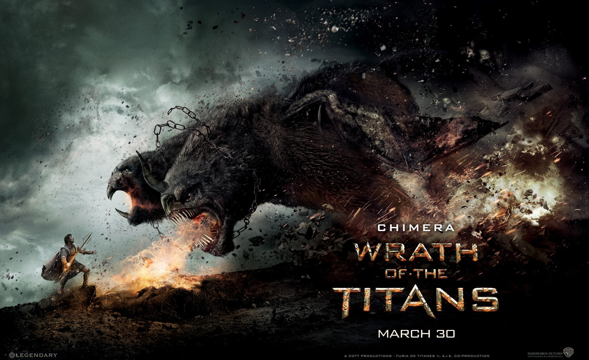 poster, fire, water, wrath of the titans, text, animal, smoke - physical structure, emotion, sea, Movies, 1080P, burning, Fantasy, nature, fire - natural phenomenon, HD Wallpaper