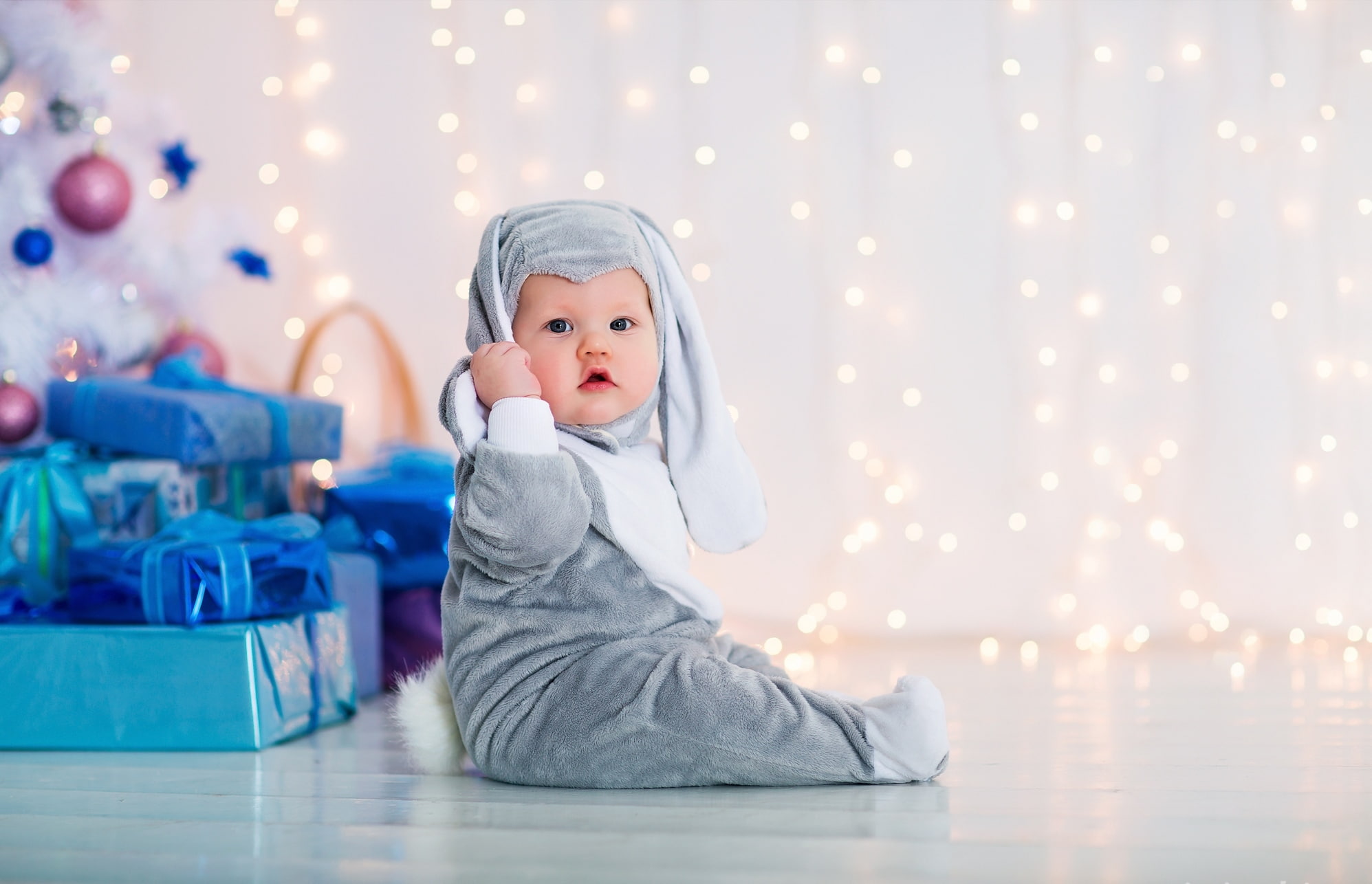 1080P, Bunny, gray, pajamas, rabbit, s, baby, costume, white, footie, HD Wallpaper