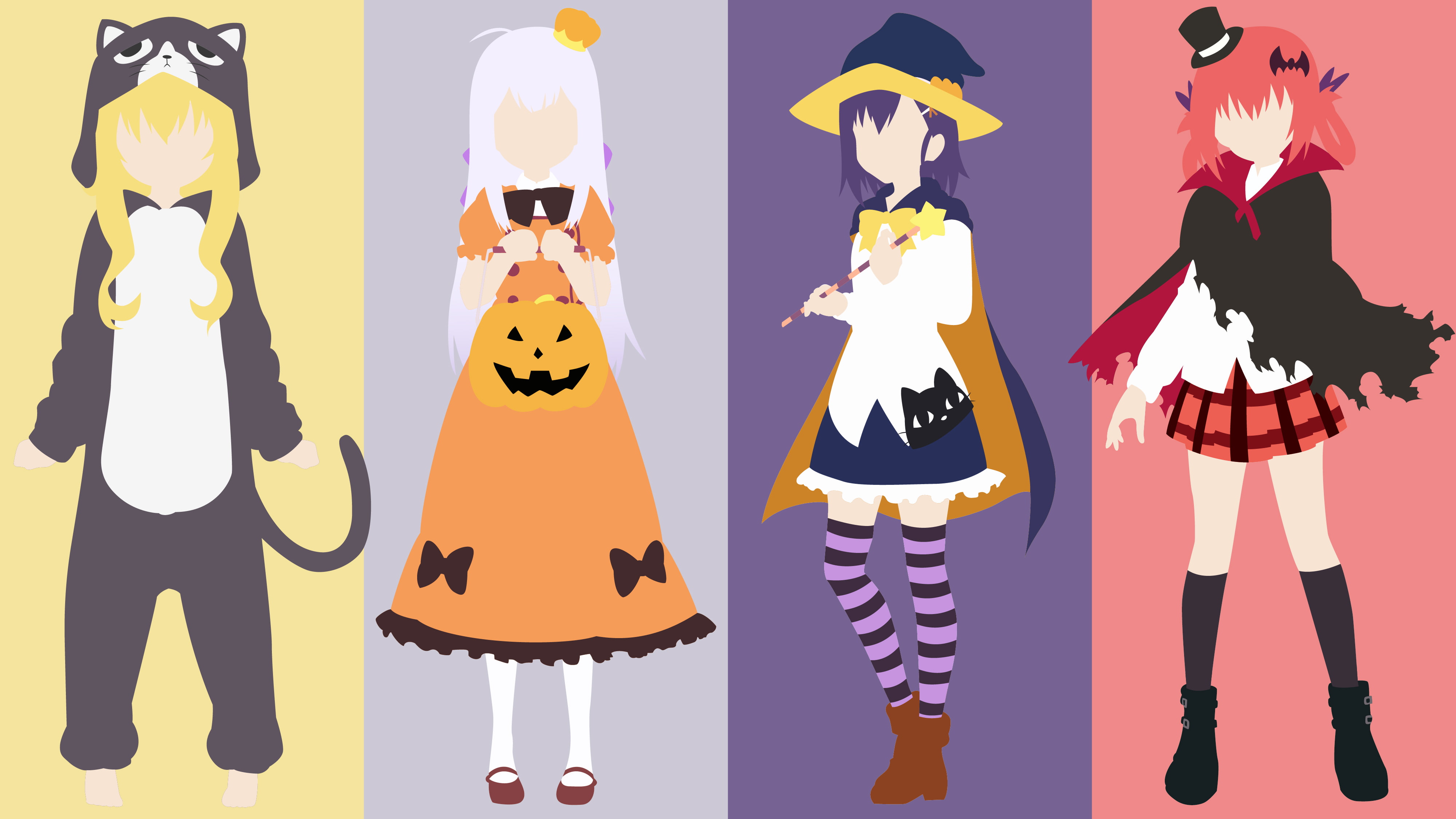 women, simple background, representation, dress, group of people, event, fashion, anime girls, 4K, Gabriel Dropout, Vignette Tsukinose April, Gabriel White Tenma, HD Wallpaper