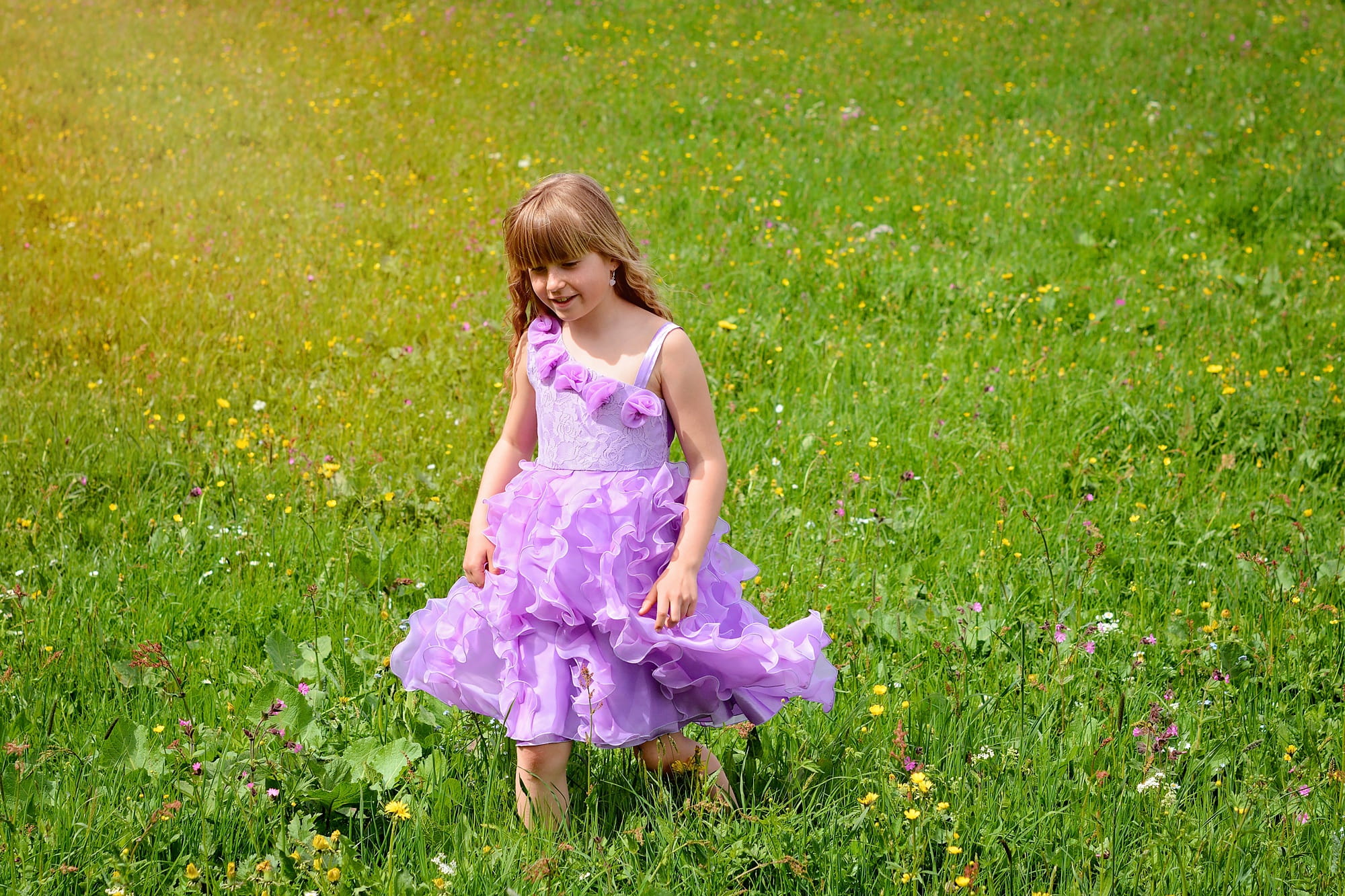 clothing, childhood, child, beauty, girls, full length, people, grass field, children only, beautiful, three quarter length, grass, cute, field, hairstyle, HD Wallpaper