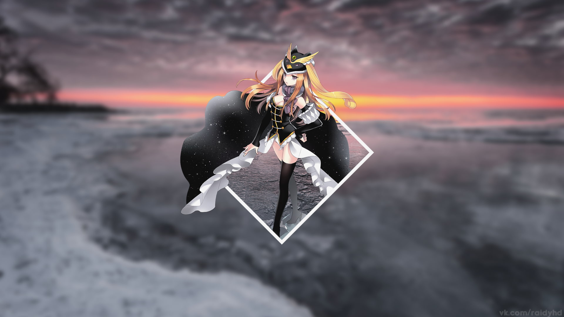 picture-in-picture, water, people, sky, anime girls, full length, real people, anime, emotion, holding, cloud - sky, 1080P, sunset, focus on foreground, HD Wallpaper