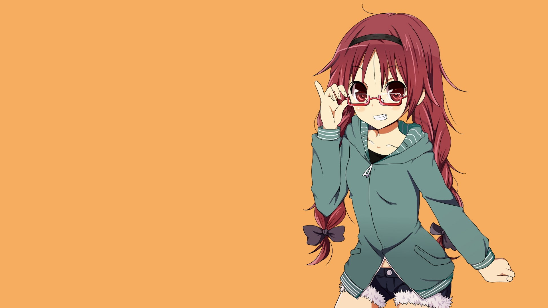 simple background, 1080P, anime vectors, glasses, anime girls, Sakura Kyouko, Mahou Shoujo Madoka Magica, twintails, HD Wallpaper