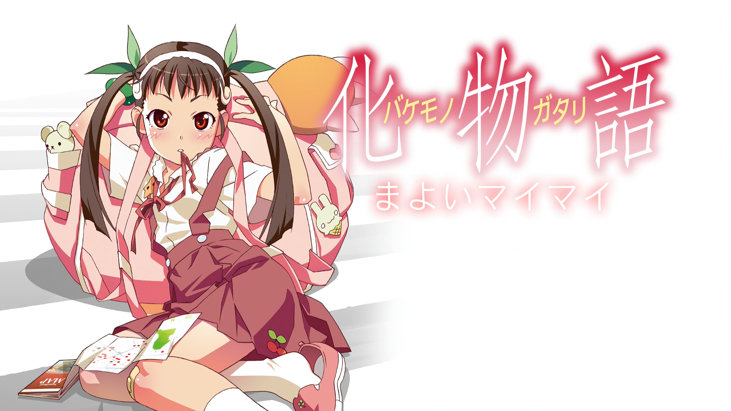 fashion, dark hair, Hachikuji Mayoi, anime, school uniform, women, 2K, anime girls, one person, white background, simple background, Monogatari Series, HD Wallpaper