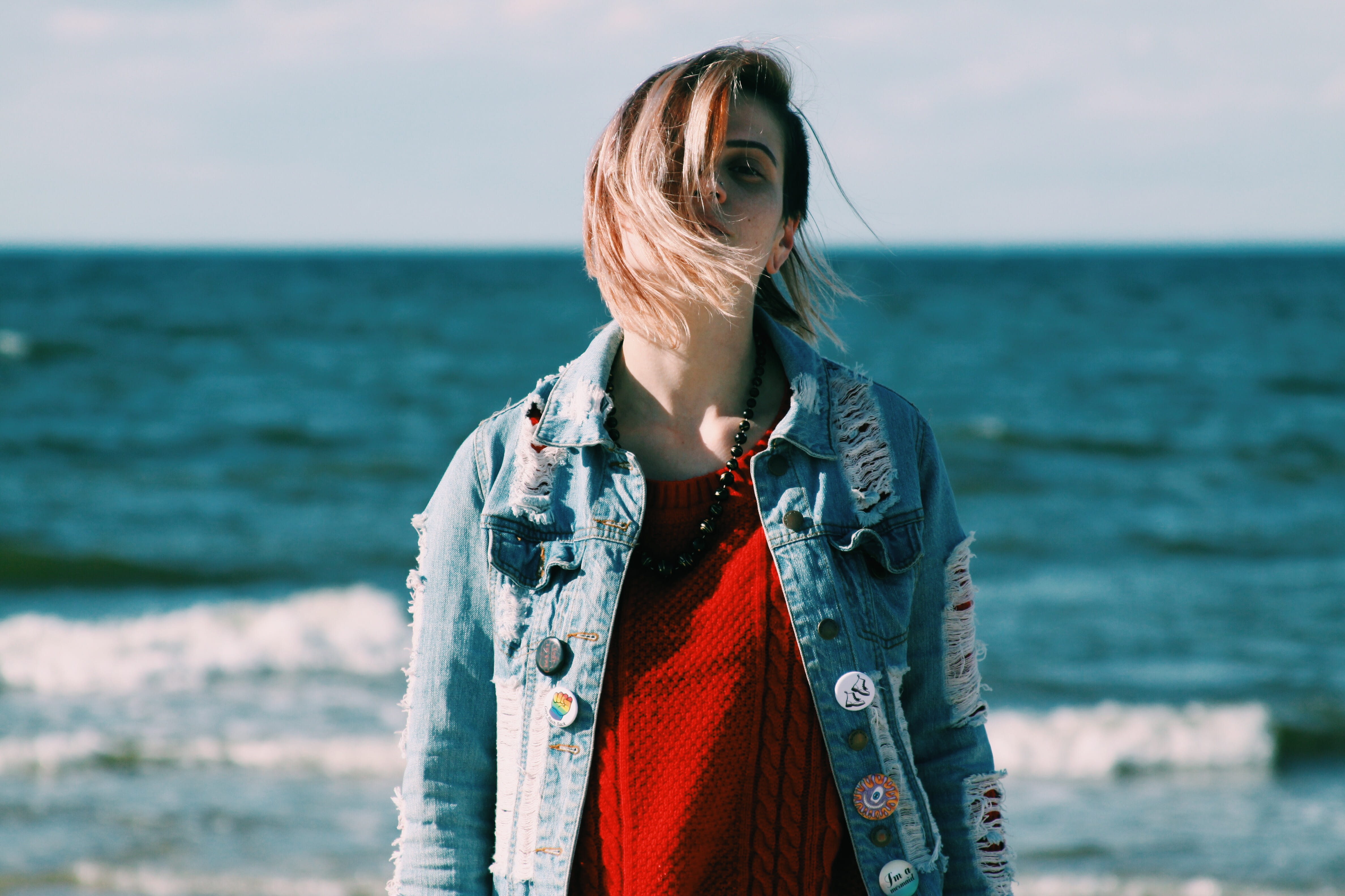 near, beautiful, focus on foreground, woman, one Person, scarf, adult, sea, in blue, leisure activity, waist up, beauty, lifestyle, beach, body, lifestyles, HD Wallpaper