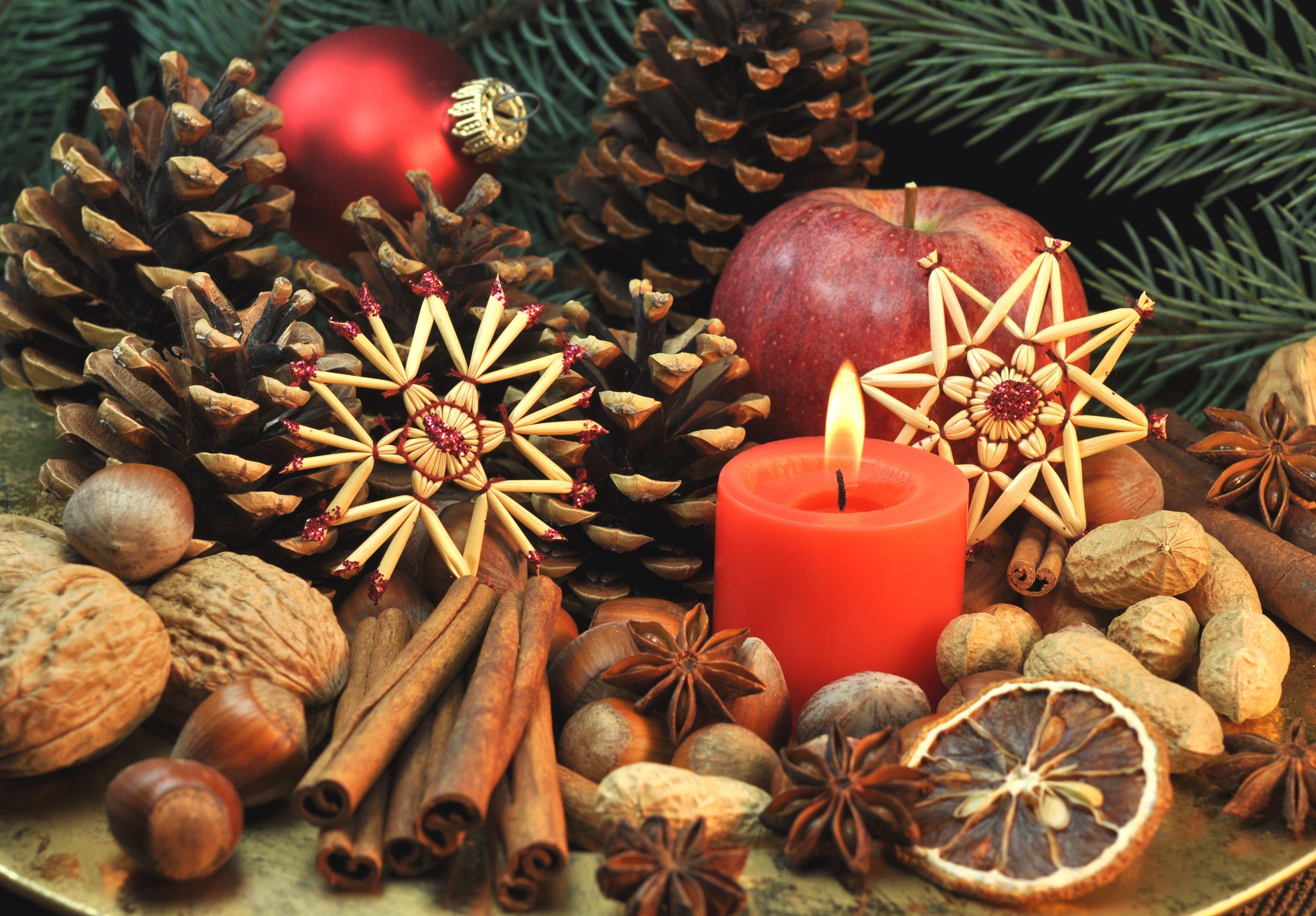 4K, sweets, New Year, Xmas, fruit, decoration, cinnamon, Merry, nuts, cookies, Christmas, HD Wallpaper