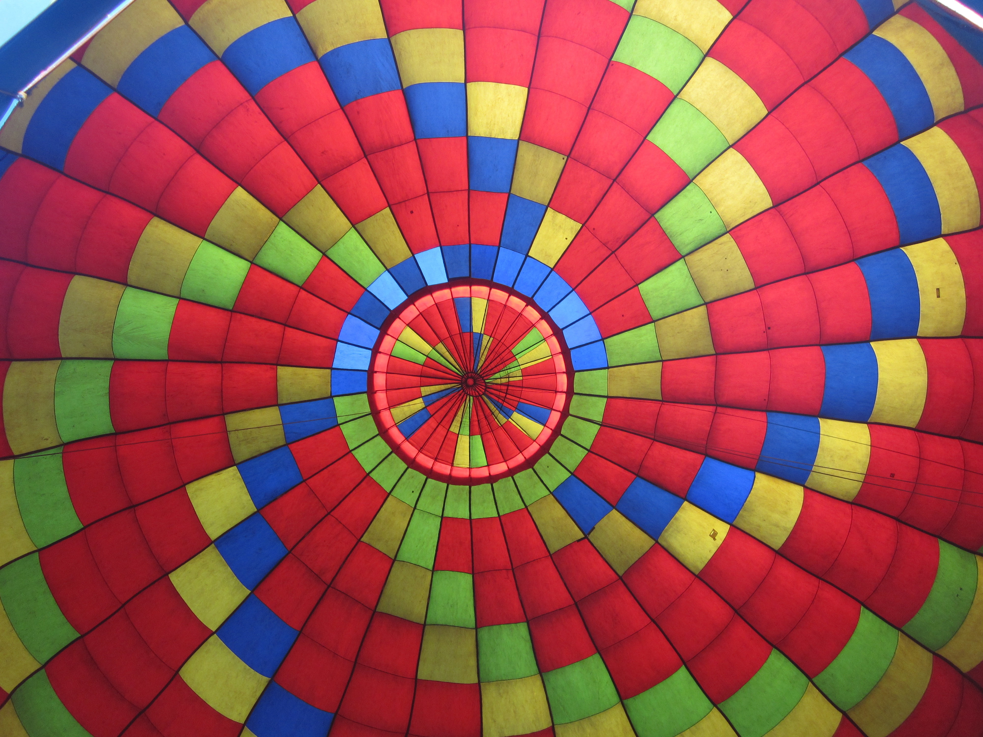 geometric shape, colorful, landscape, blue sky, textile, blue, air vehicle, flying, horizon, yellow, hot air balloon, nature, light, air, multi colored, HD Wallpaper