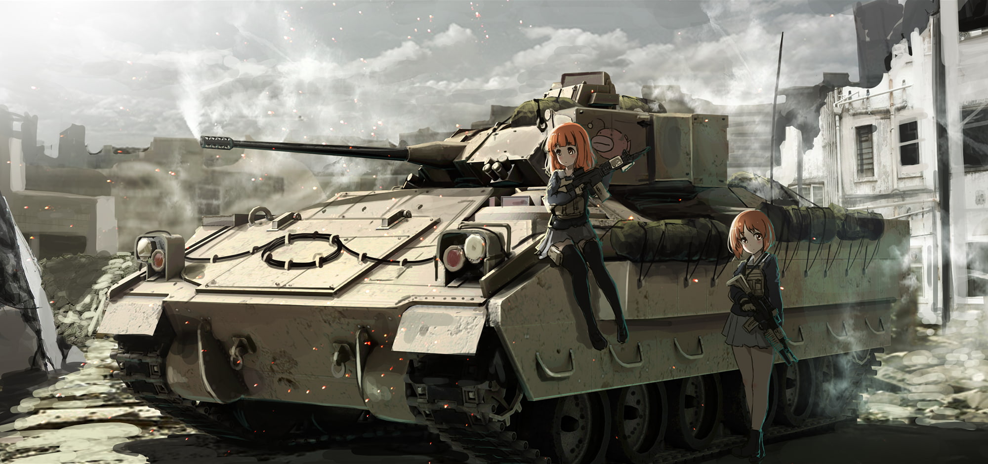 demolished, weapons, mode of transportation, transportation, armored tank, nature, war, military, weapon, nishizumi miho, army, conflict, smoke - physical structure, HD Wallpaper