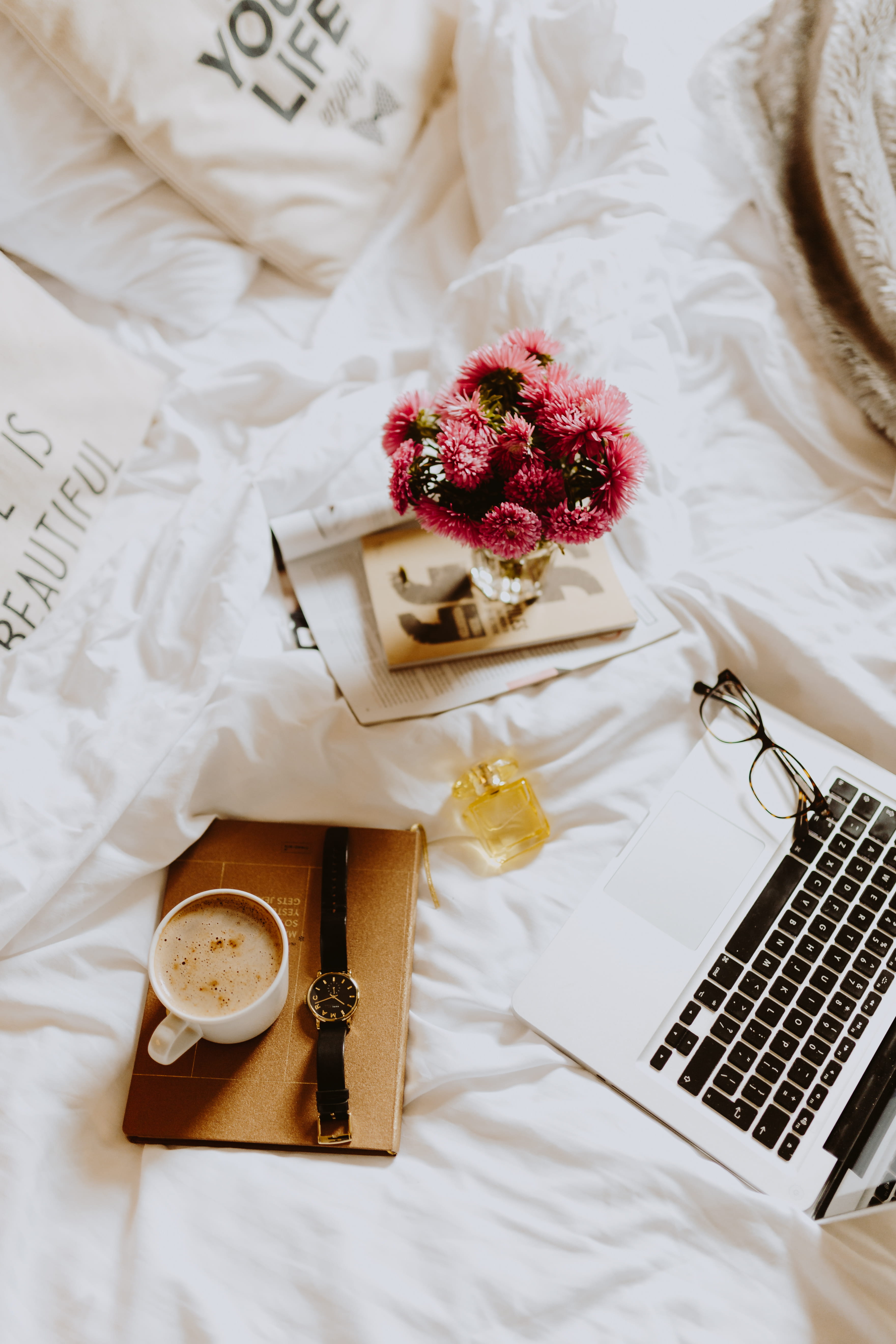 bedroom, loft, bricks, technology, food and drink, apartment, freshness, macbook pro, bed, indulgence, high angle view, brick wall, working, furniture, Phone HD Wallpaper