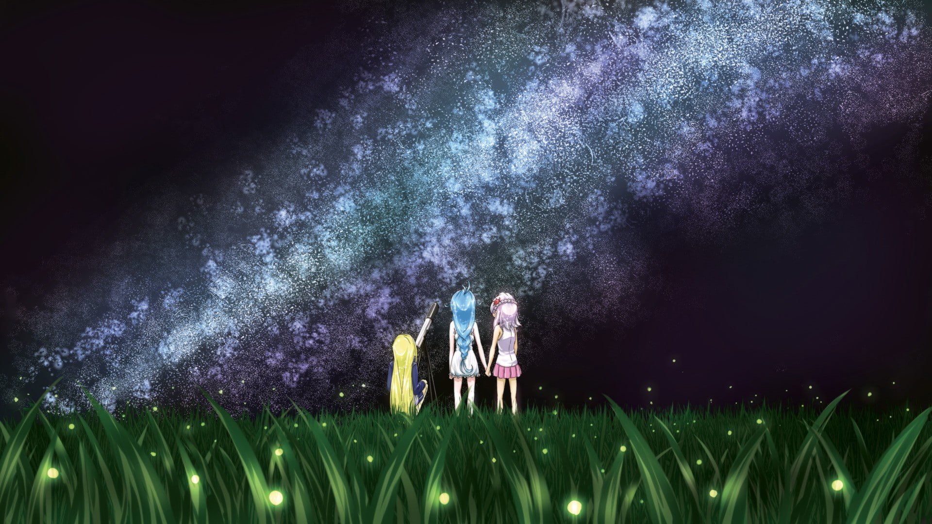 Denpa Onna To Seishun Otoko, sky, plant, Hoshimiya Yashiro, night, togetherness, adult, Touwa Erio, illuminated, beauty in nature, 1080P, grass, nature, HD Wallpaper