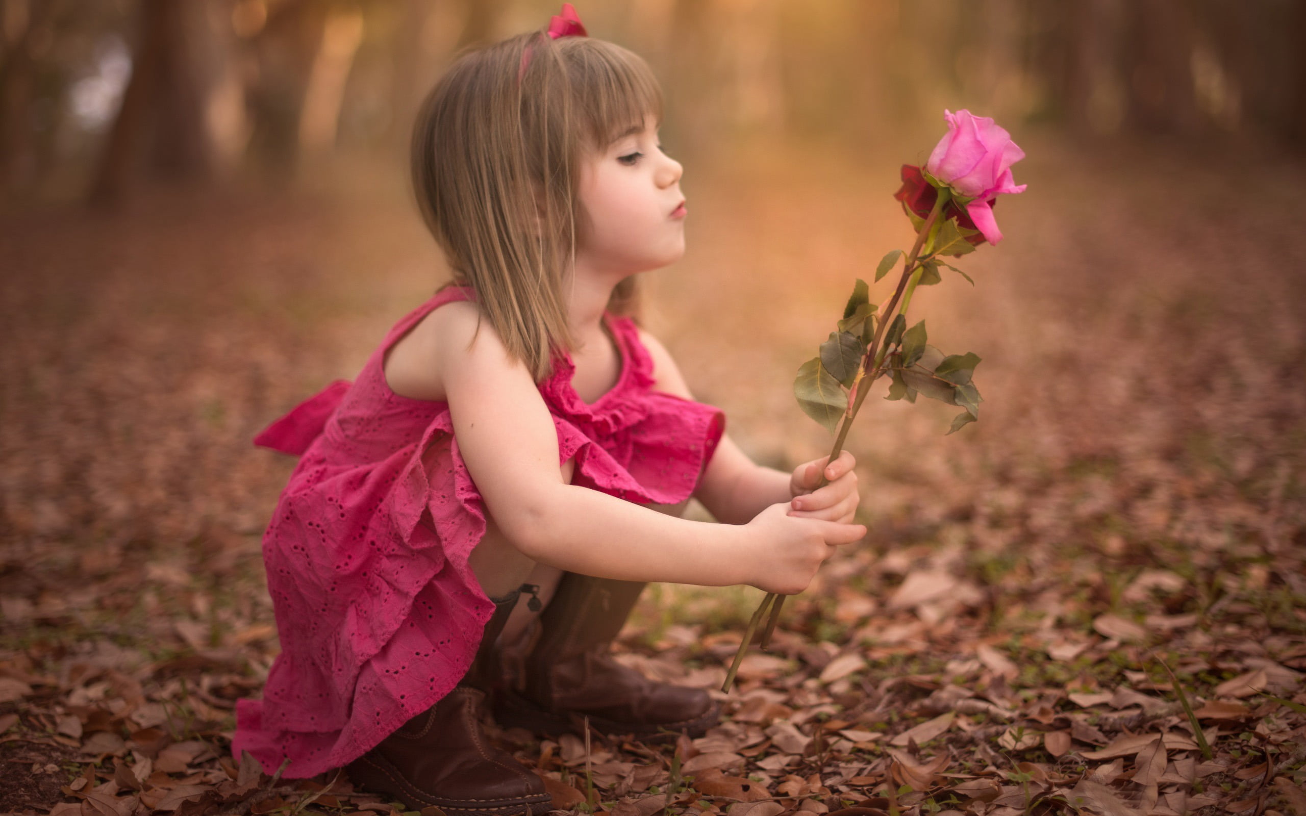 beauty in nature, full screen, outdoors, s, childhood, flower, hairstyle, girl, dress, widescreen, nature, females, innocence, flower head, focus on foreground, HD Wallpaper