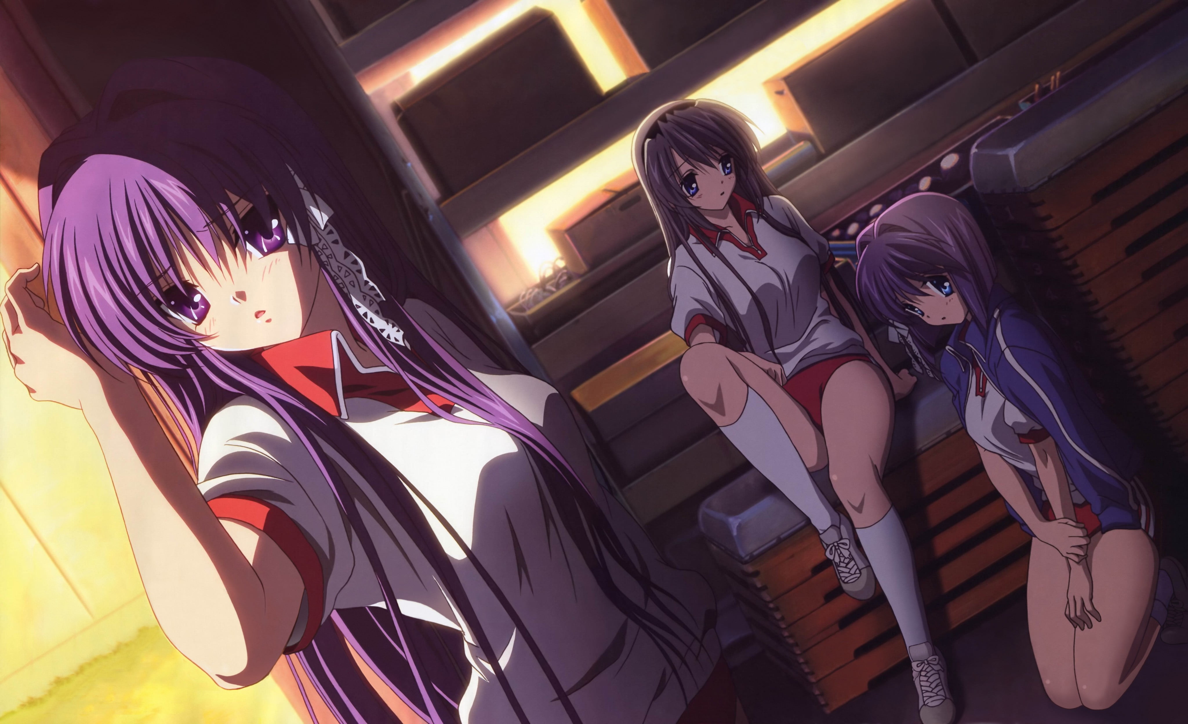 standing, front view, Clannad, people, indoors, lifestyles, anime girls, real people, 4K, casual clothing, Fujibayashi Kyou, clothing, anime, low angle view, HD Wallpaper