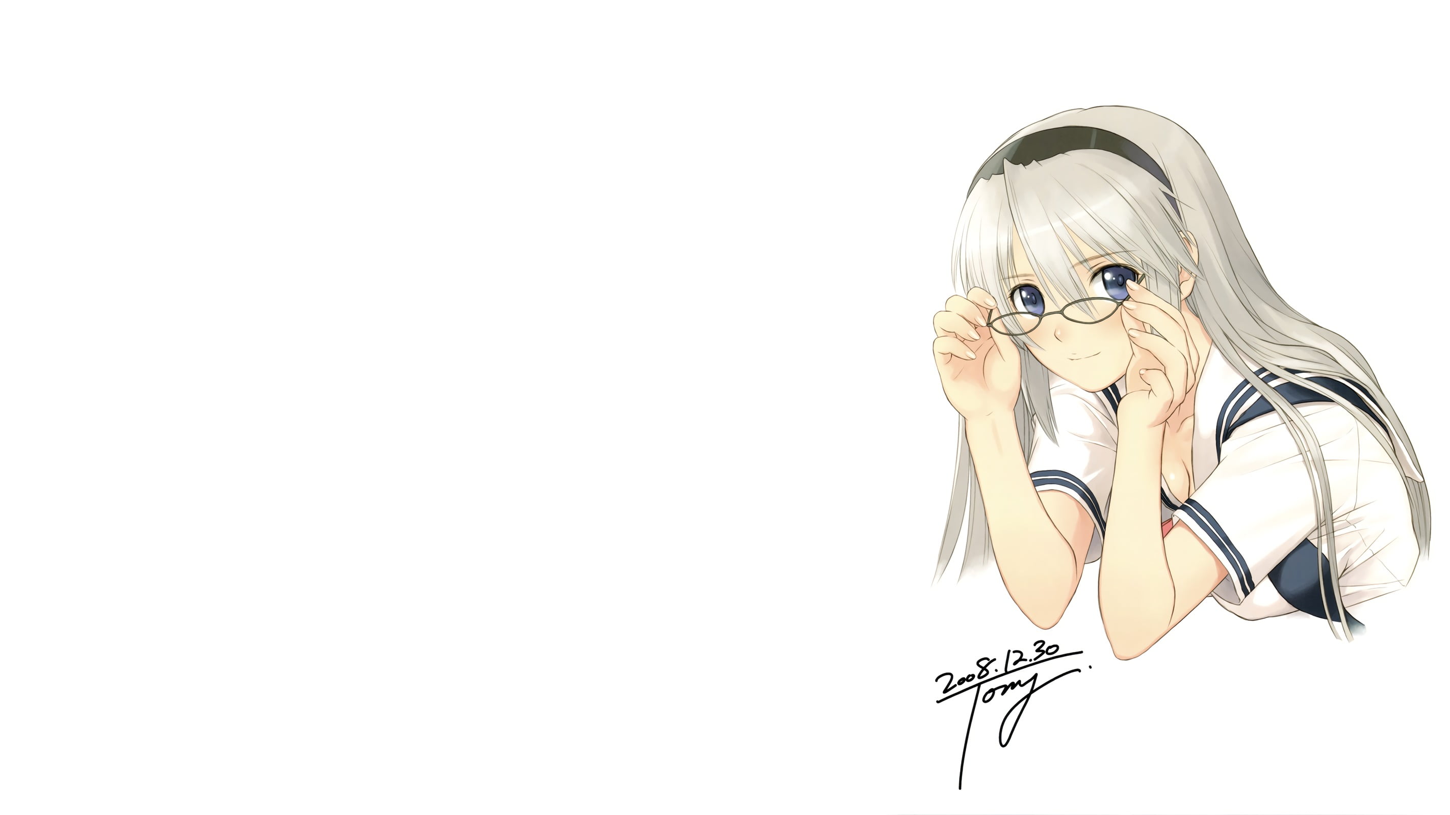 representation, close-up, hairstyle, anime girls, portrait, copy space, glasses, 2K, one person, white background, women, drawing - activity, art and craft, HD Wallpaper