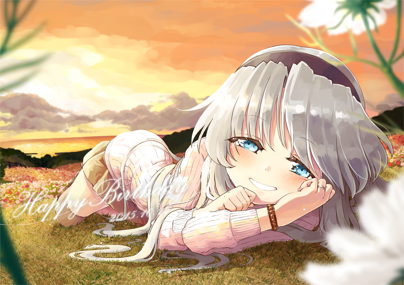 anime girls, outdoors, Clannad, creativity, 720P, costume, art and craft, representation, Sakagami Tomoyo, field, anime, day, close-up, sky, sunset, no people, HD Wallpaper