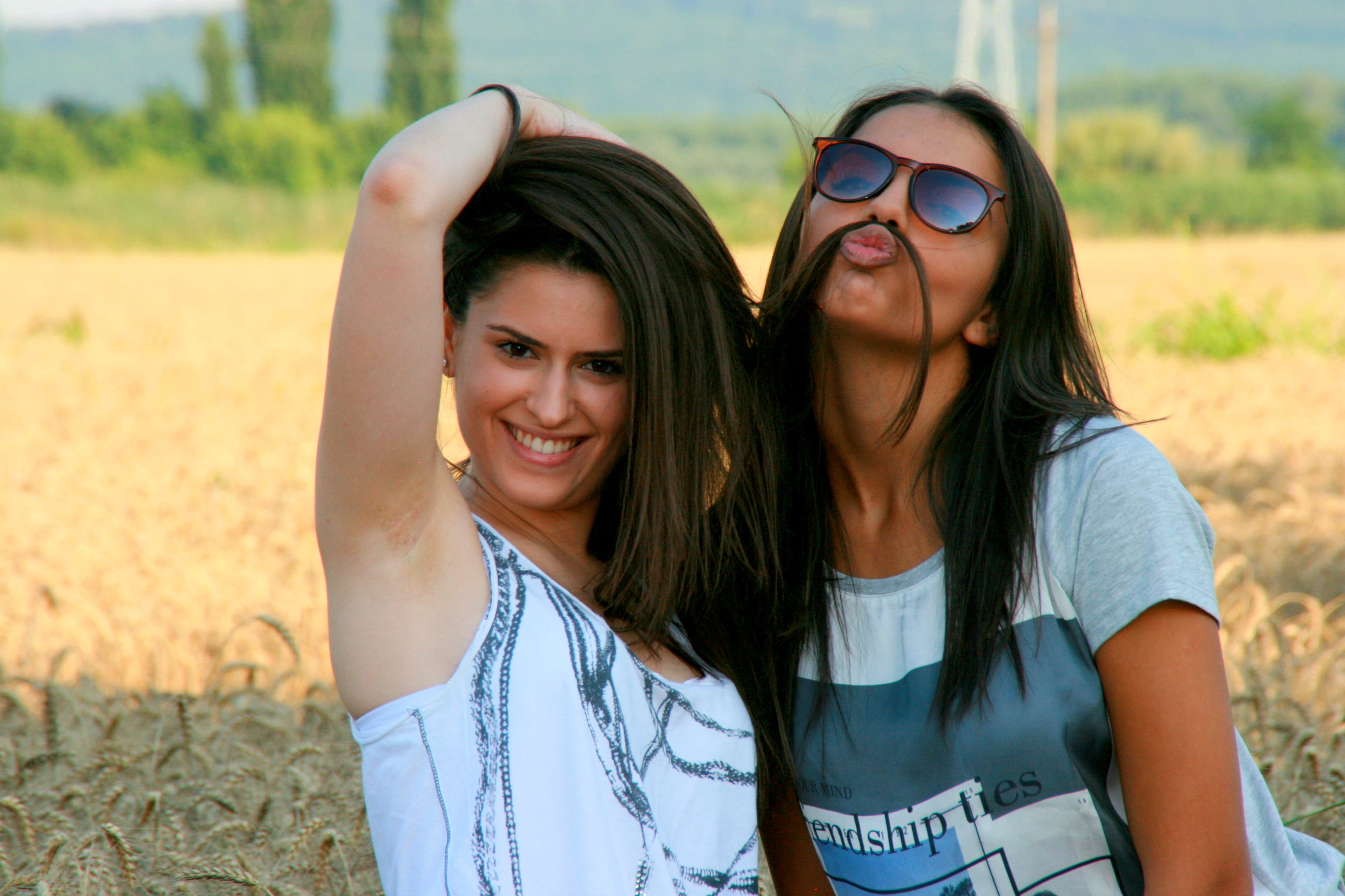 lifestyle, outdoors, two People, fashion, glasses, long hair, two, beautiful, cheerful, Love, looking at camera, portrait, females, Friendship, adults only, HD Wallpaper