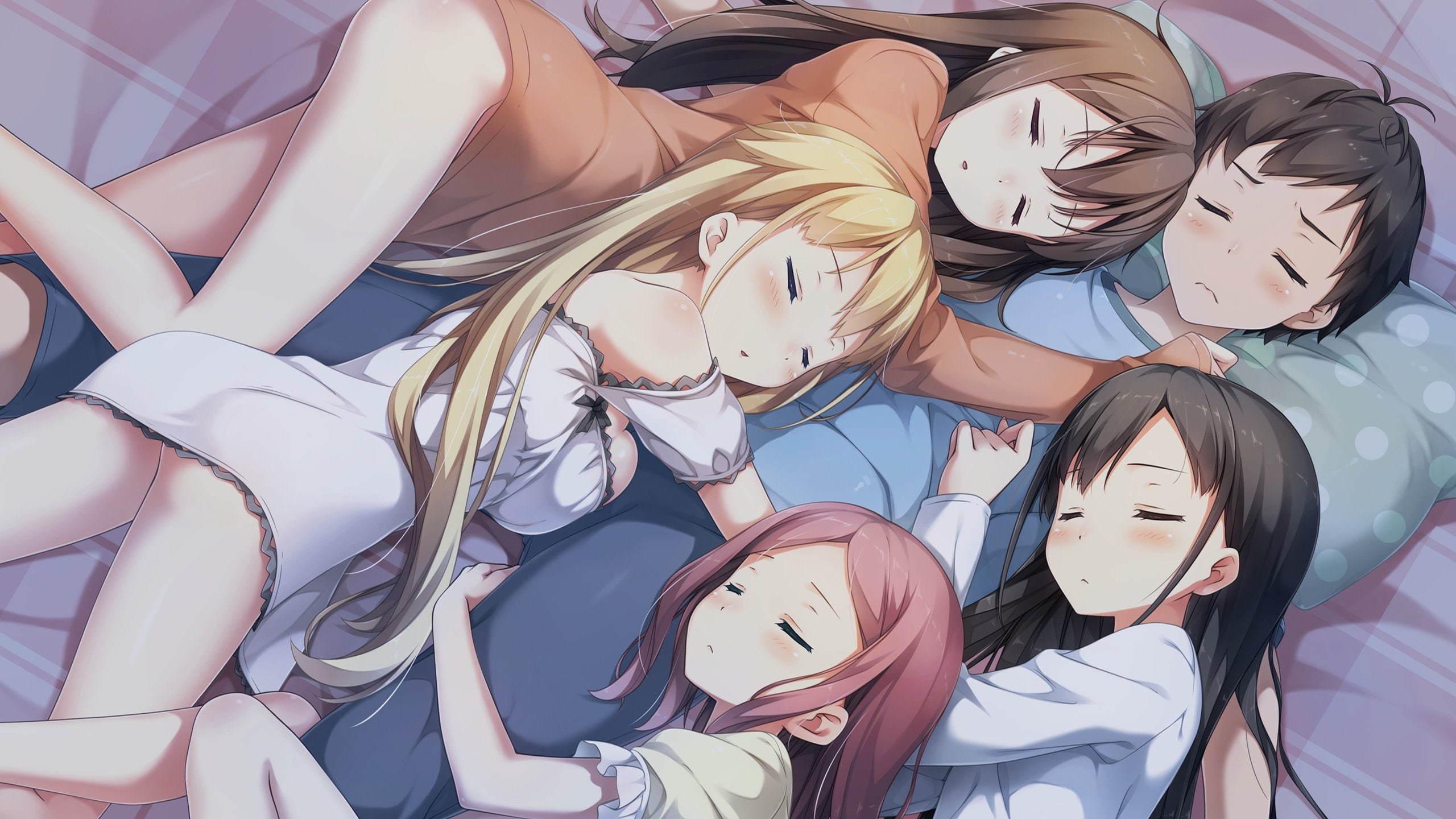 momoka, sleeping, sena, third, ichigo, cube, nanase, mayuu, macy, pajamas, togawa, chiyoda, 2K, miyakuni, alice, kantoku, game, bed, HD Wallpaper