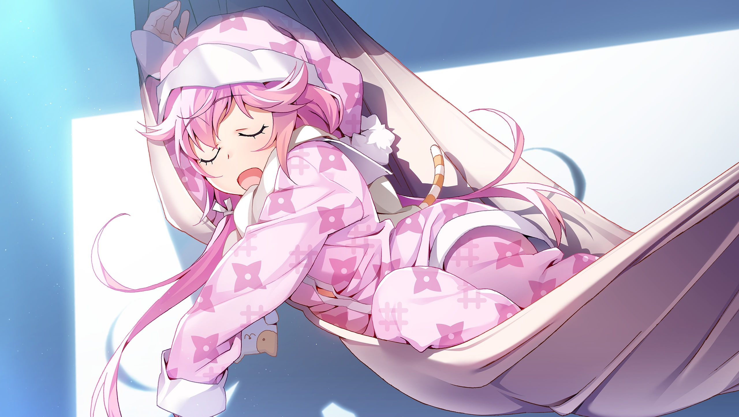 wing, front, phantom, hair, trigger, akio, konachan, com, watanabe, 2K, grisaia, sleeping, long, murasaki, 260304, pajamas, ikoma, hat, pink, game, HD Wallpaper