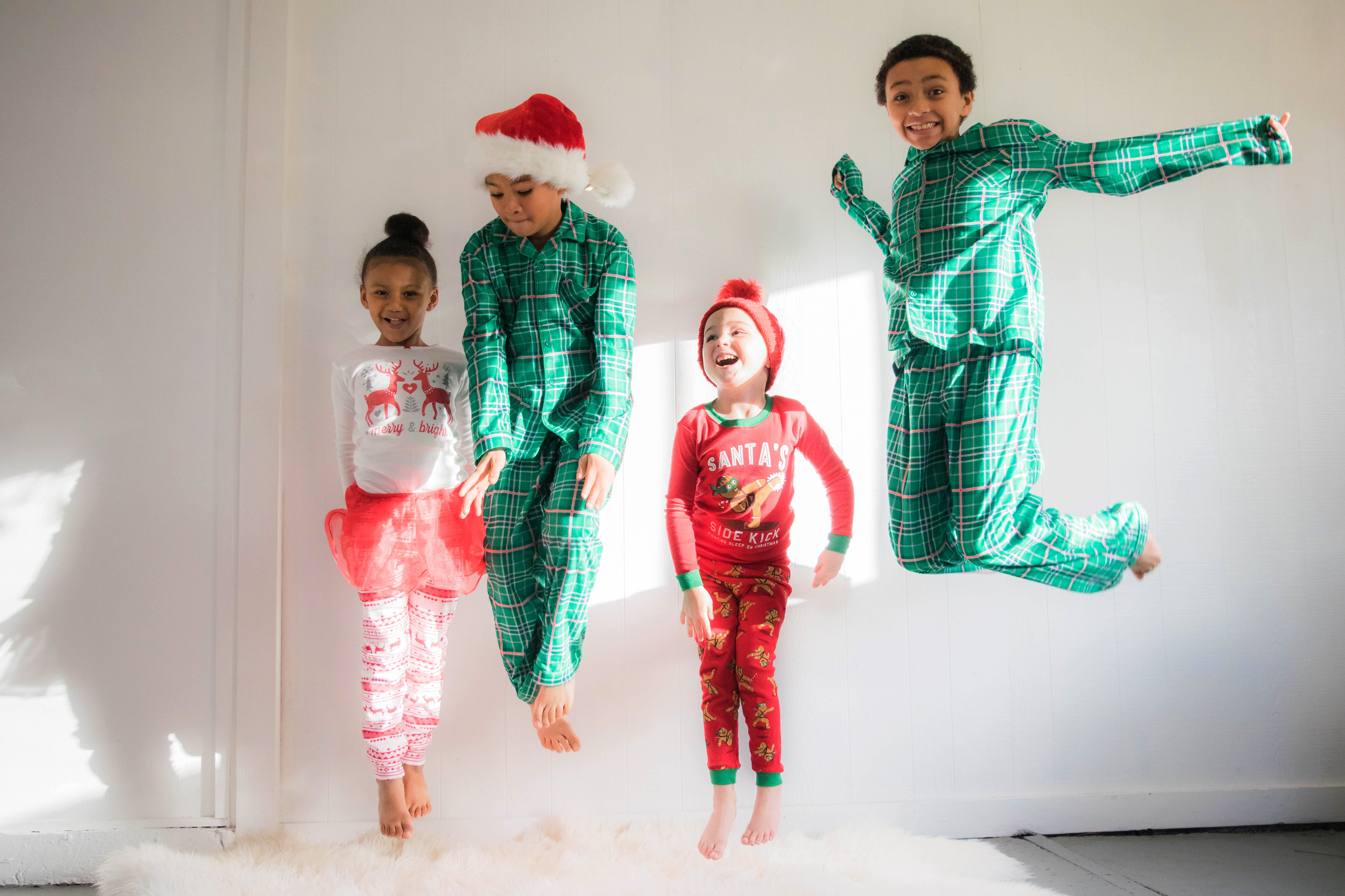 childhood, child, front view, group of people, togetherness, girl, females, mattress, top, offspring, full length, pajamas, children, wearing, jump, standing, HD Wallpaper