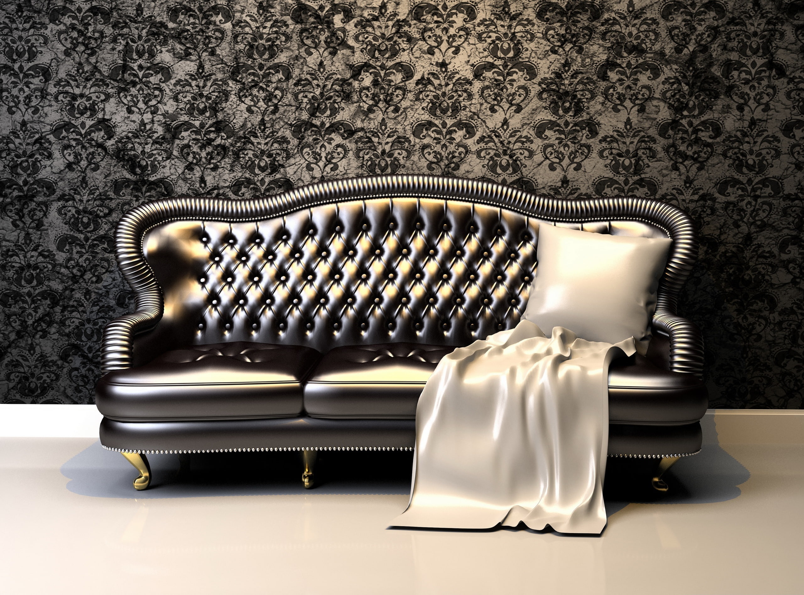 studio shot, still life, the past, couch, Sofa, ornate, hd, black, classical style, silver colored, leather, no people, retro styled, history, HD Wallpaper