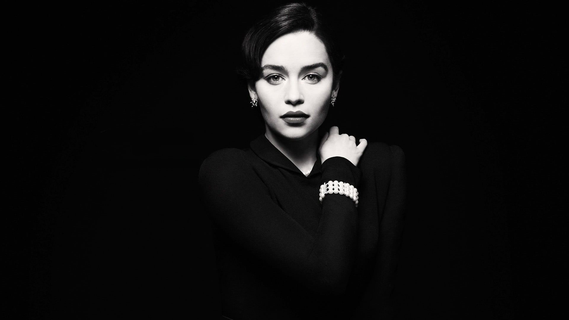 dark, Emilia Clarke, black background, portrait, adult, beauty, front view, looking at viewer, women, copy space, actress, headshot, looking at camera, HD Wallpaper