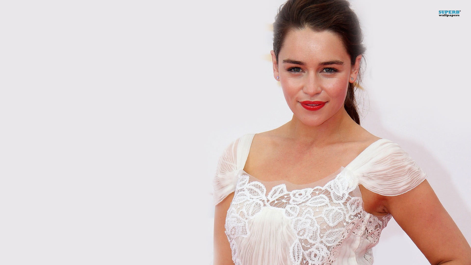 young adult, simple background, beautiful woman, front view, females, women, rodriguez, one person, studio shot, standing, Emilia Clarke, young women, white color, HD Wallpaper