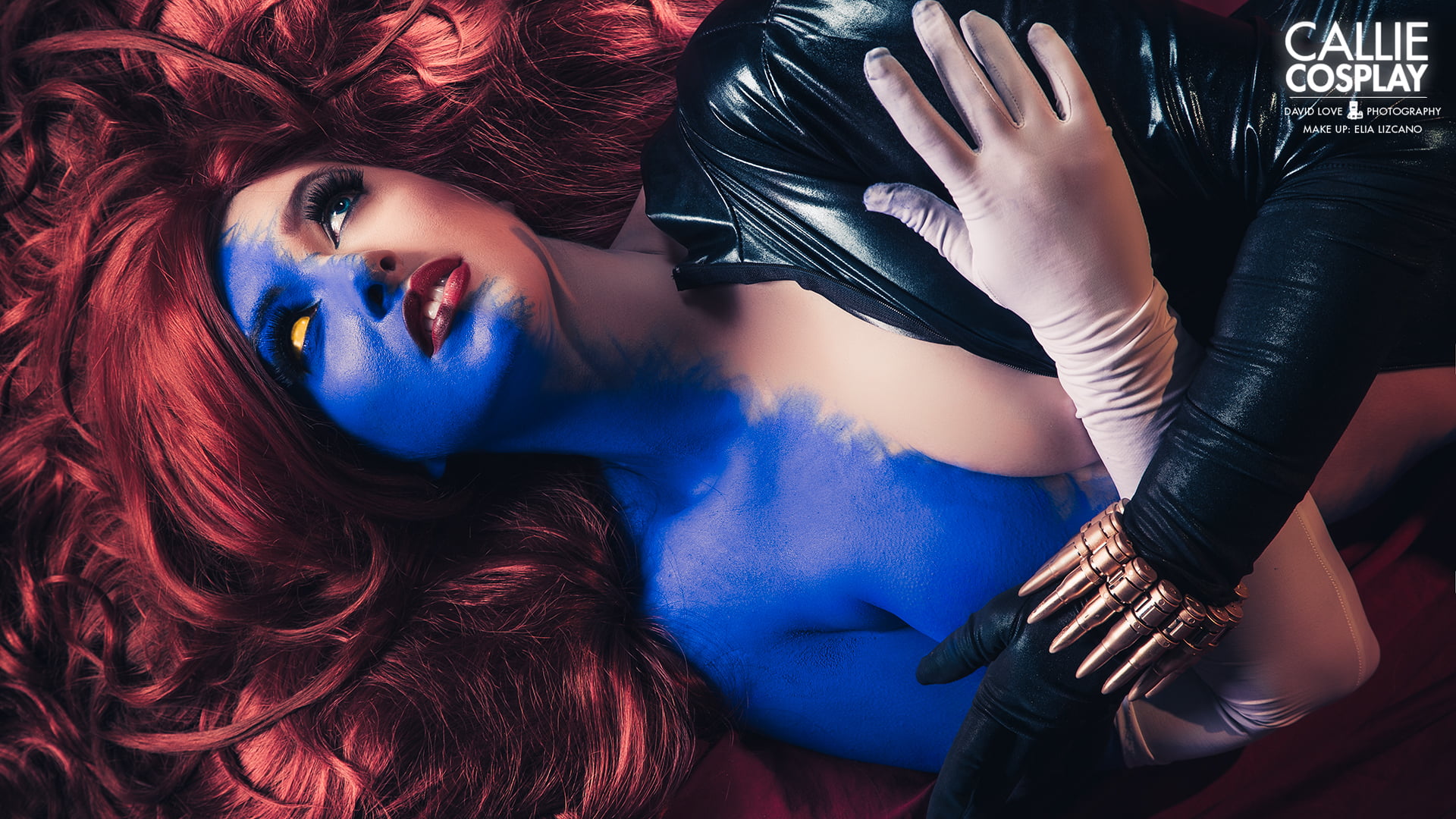 girl, blue skin, tattooing, indoors, hairstyle, x, human hair, one person, costume, callie, portrait, 1080P, Mystic, beautiful woman, lifestyles, Cosplay, HD Wallpaper