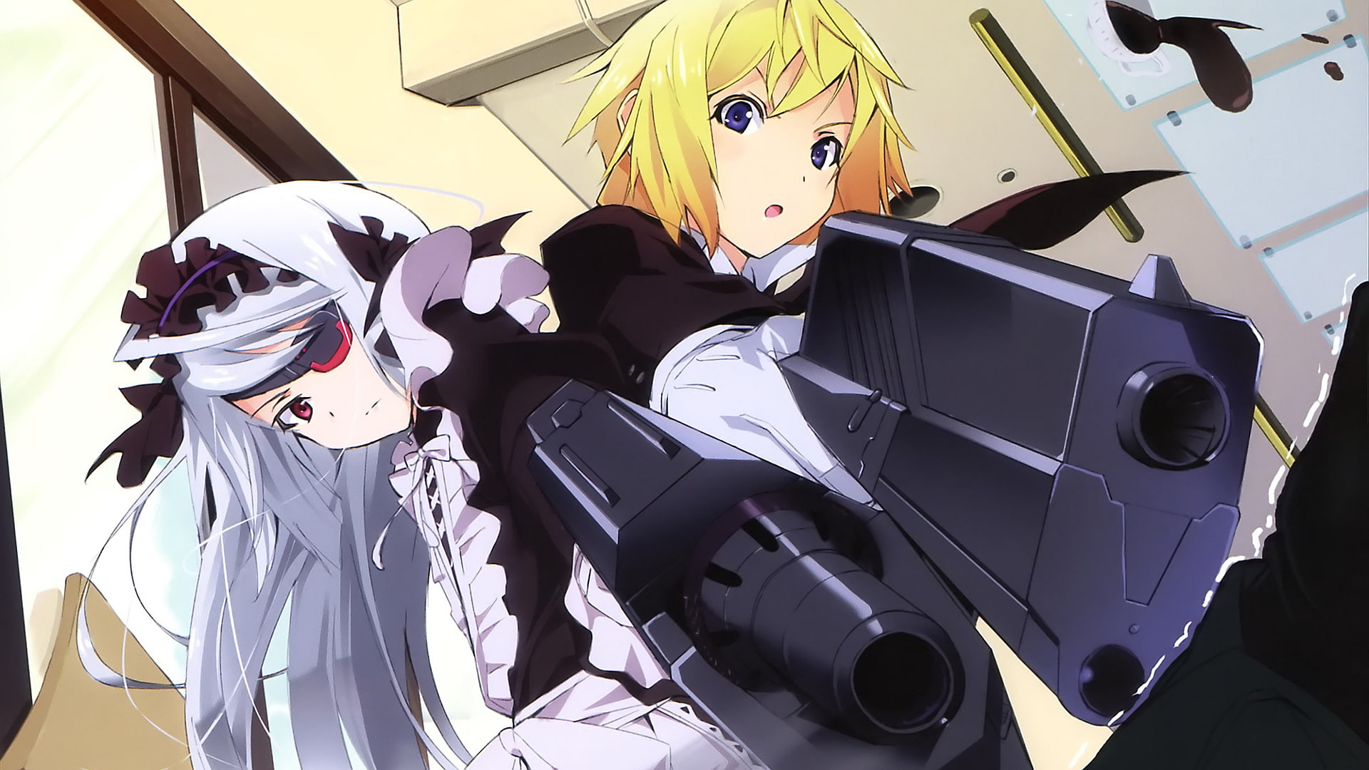 gun, Infinite Stratos, 1080P, Bodewig Laura, Dunois Charlotte, anime girls, HD Wallpaper