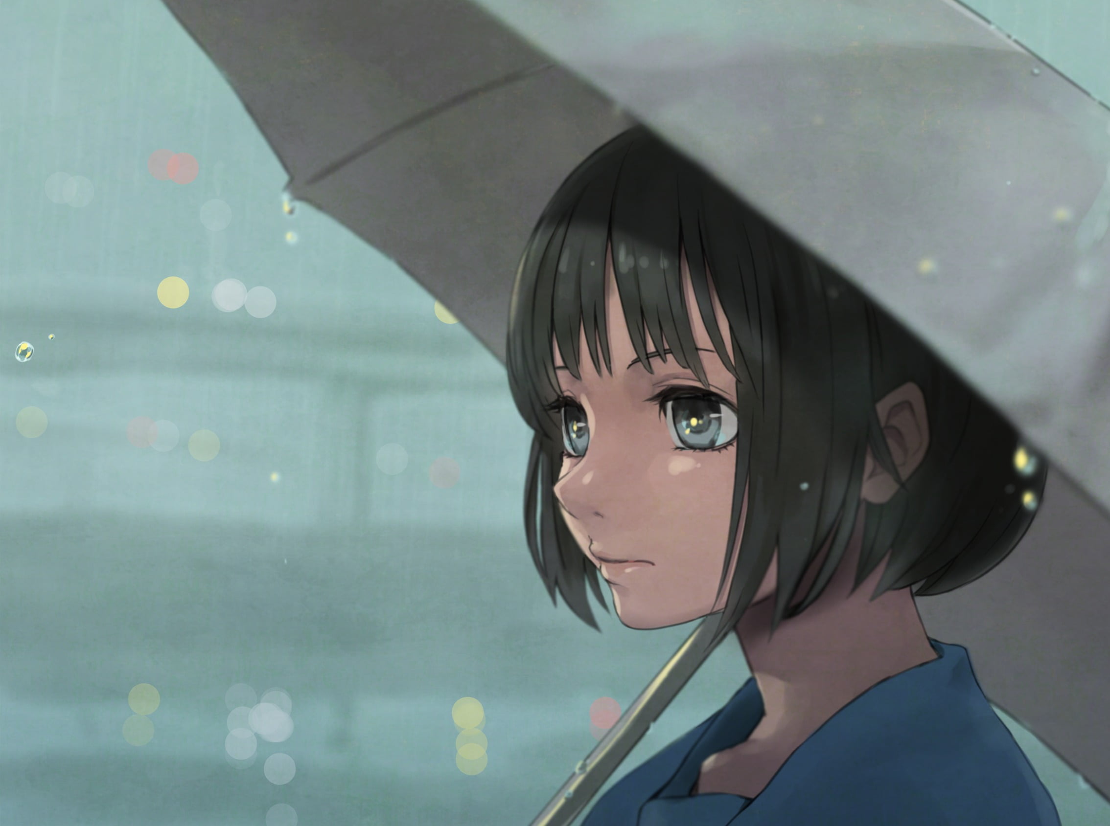 beautiful, black, beautiful woman, looking, fashion, adult, young Adult, rainy season, anime, cute, japan, character, females, human Face, umbrella, HD Wallpaper