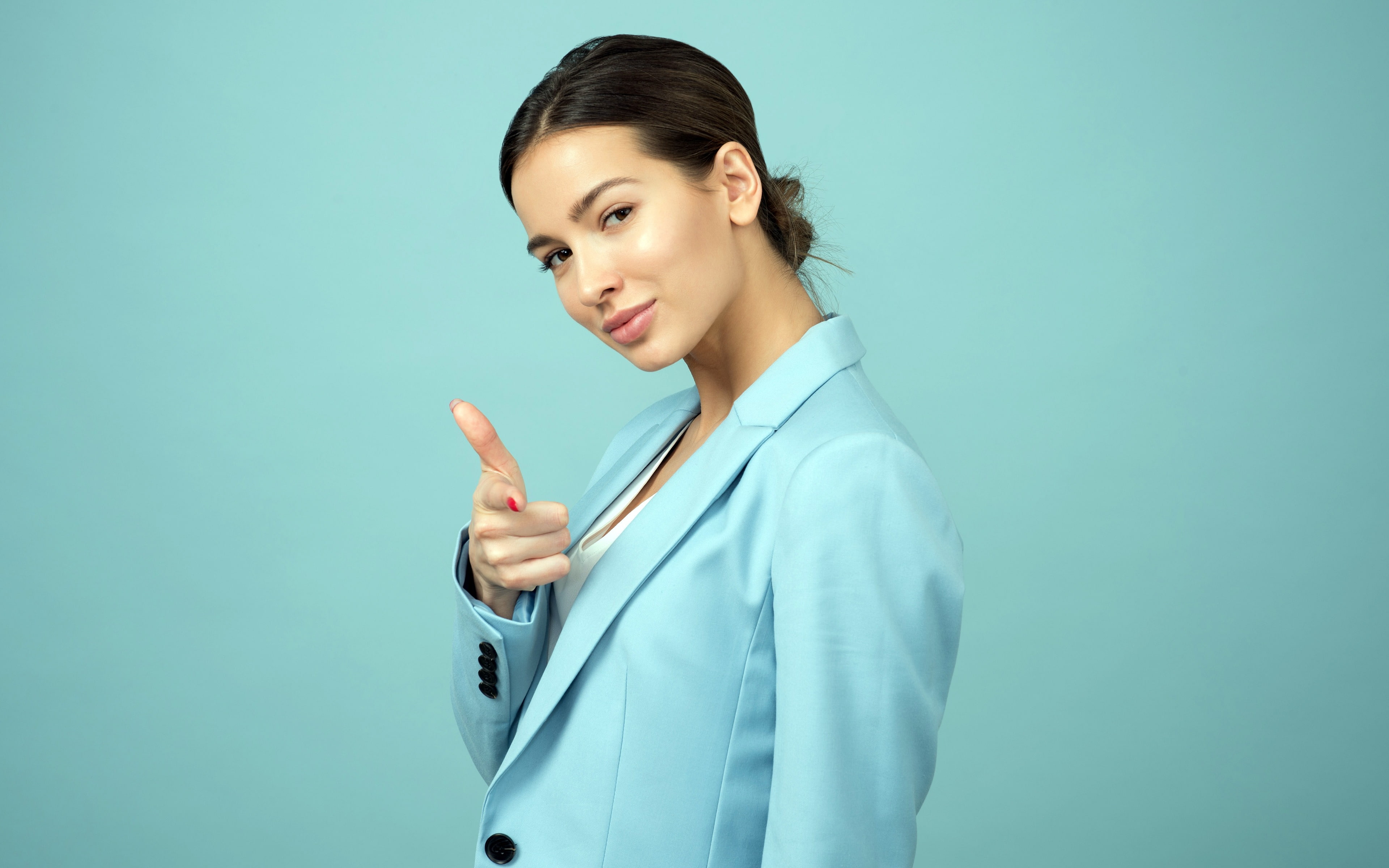 colored background, photo, looking at camera, standing, turquoise colored, young adult, beautiful woman, adult, studio shot, green background, women, confidence, HD Wallpaper
