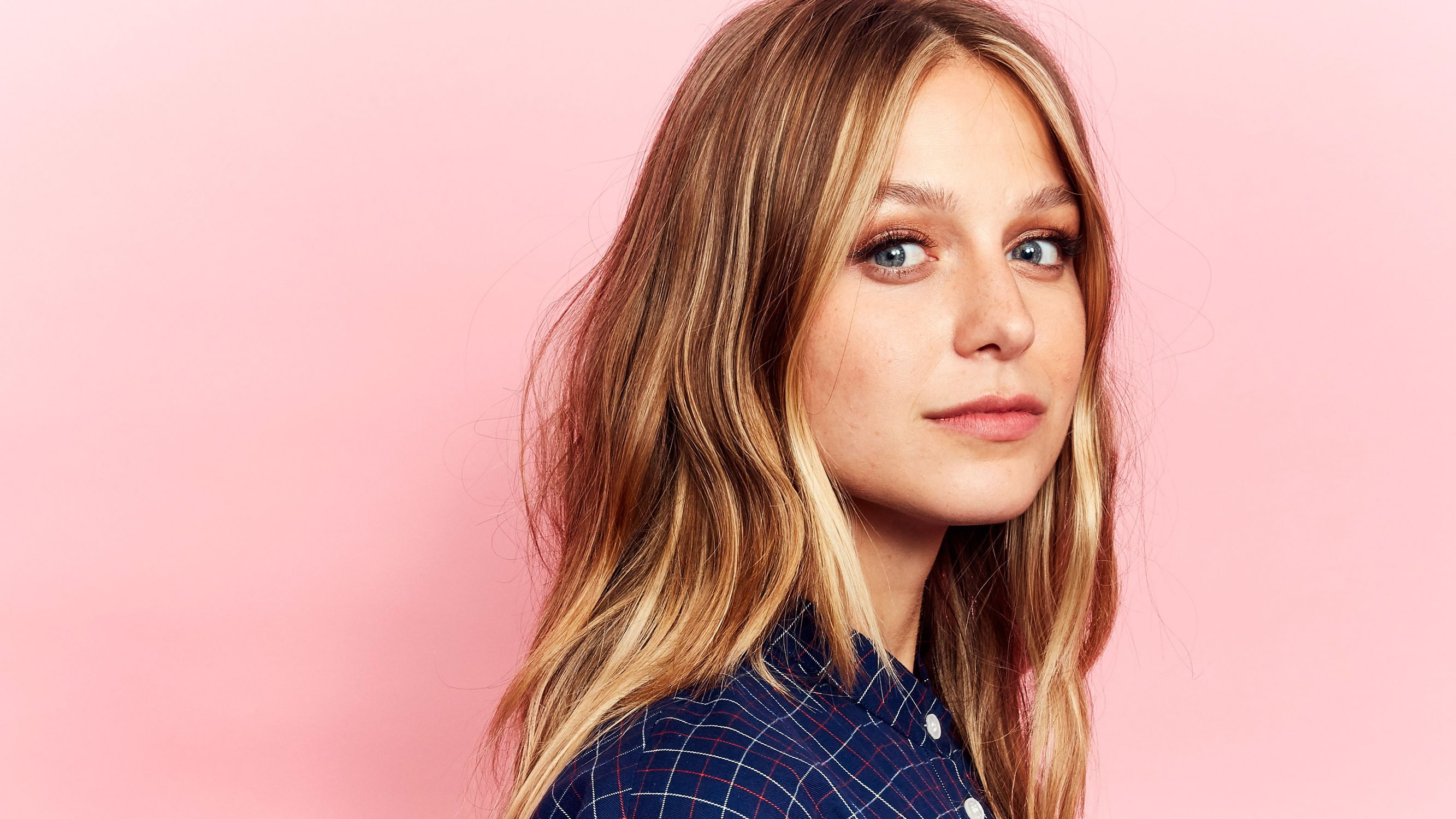 studio shot, long hair, pink background, pink color, fashion, adult, portrait, Melissa Benoist, contemplation, one person, women, hair, young adult, hairstyle, HD Wallpaper