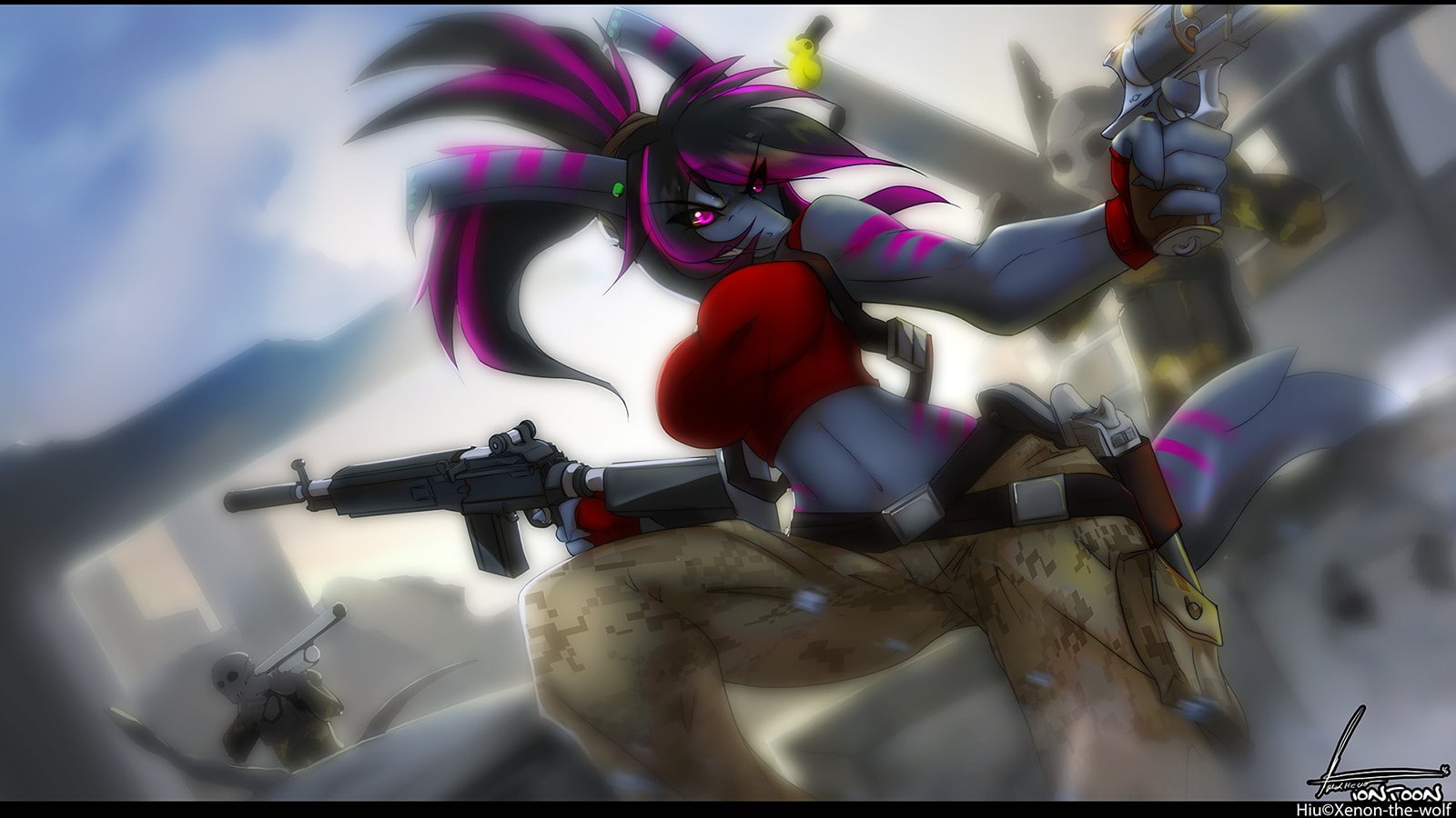 M14 EBR, 720P, cargo pants, furry, girls with guns, Anthro, gun, HD Wallpaper