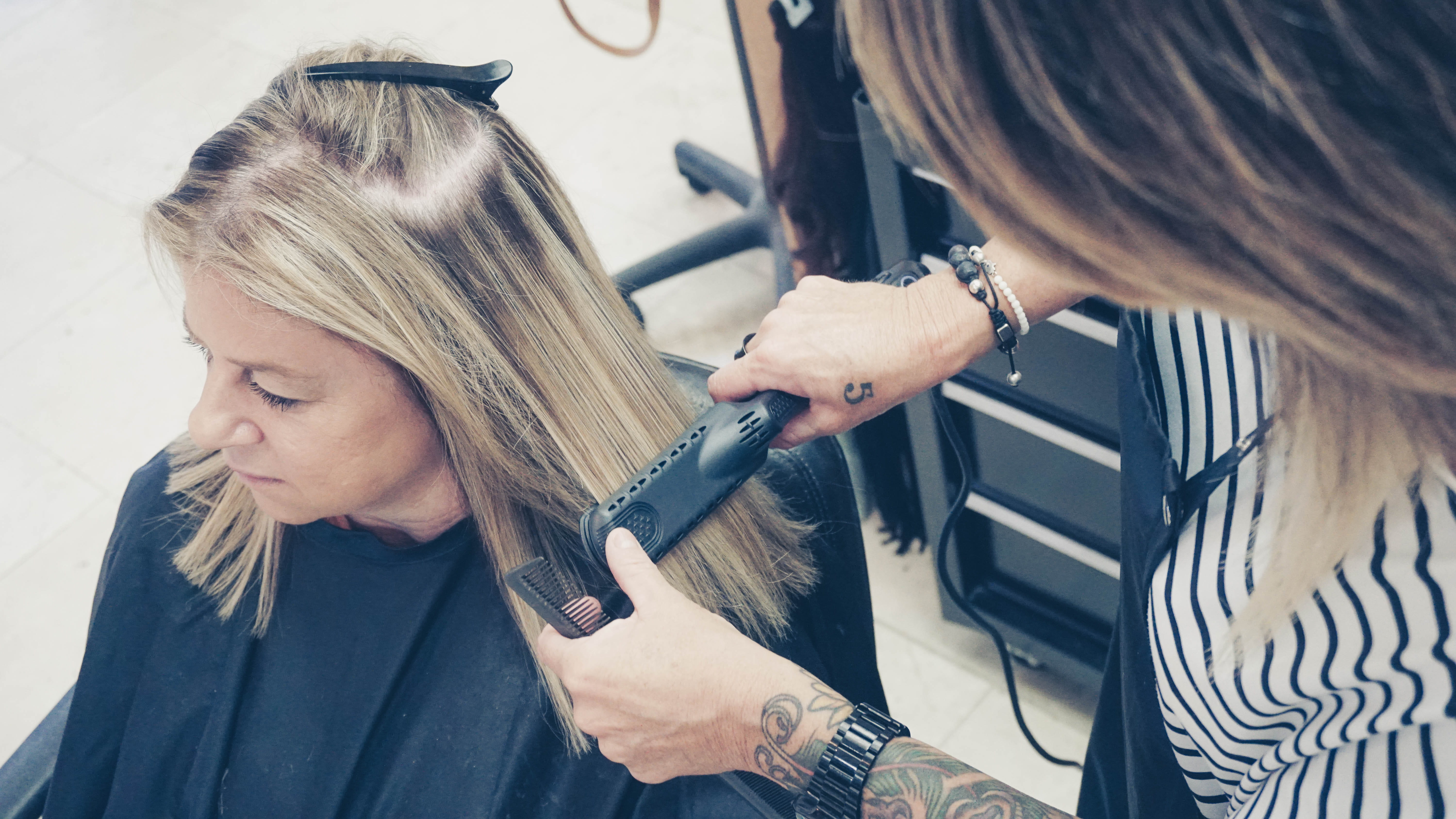 hair style, studio, stylist, hairstyle, leisure activity, 5K, hair, hairdresser, real people, young women, two people, straightener, adult, customer, people, HD Wallpaper