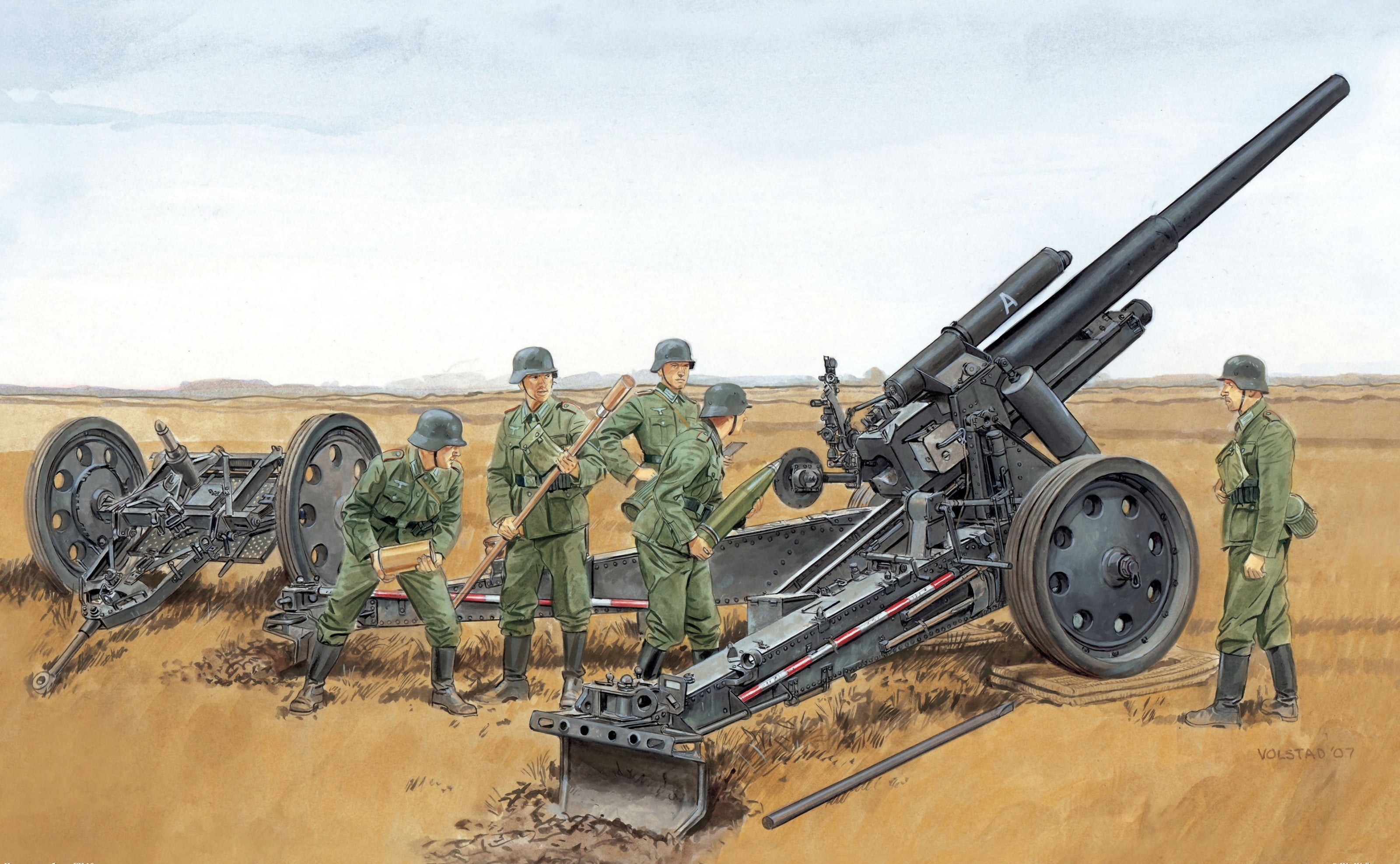 German, history, machinery, sFH 18, beside, the past, art, land vehicle, government, 150 mm, five, gun, sky, outdoors, war, day, the gunners, howitzer, HD Wallpaper