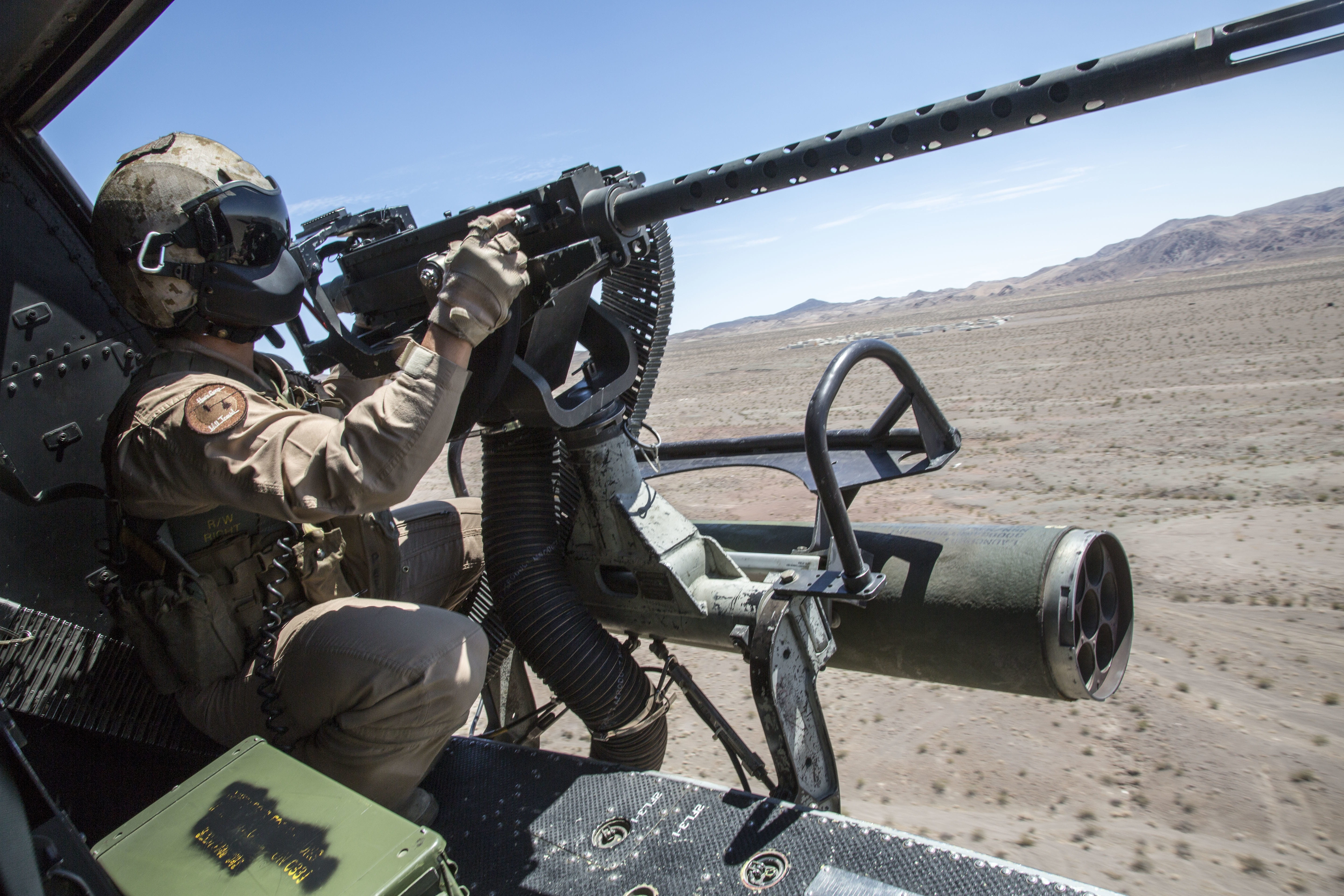 weapon, cannon, marines aviation, uh-1y huey, marines, protection, transportation, headwear, day, gun, security, war, sky, aggression, uniform, military, HD Wallpaper