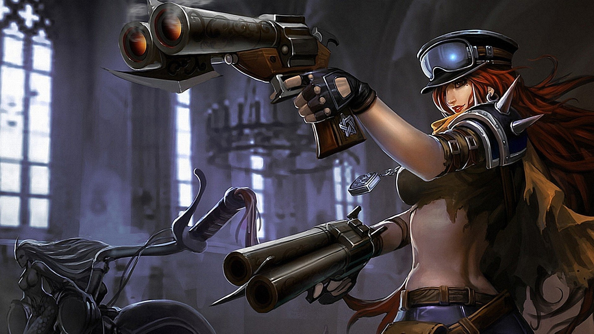 Miss Fortune (League Of Legends), sports helmet, aiming, protection, headwear, arts culture and entertainment, Video Game, 1080P, clothing, HD Wallpaper