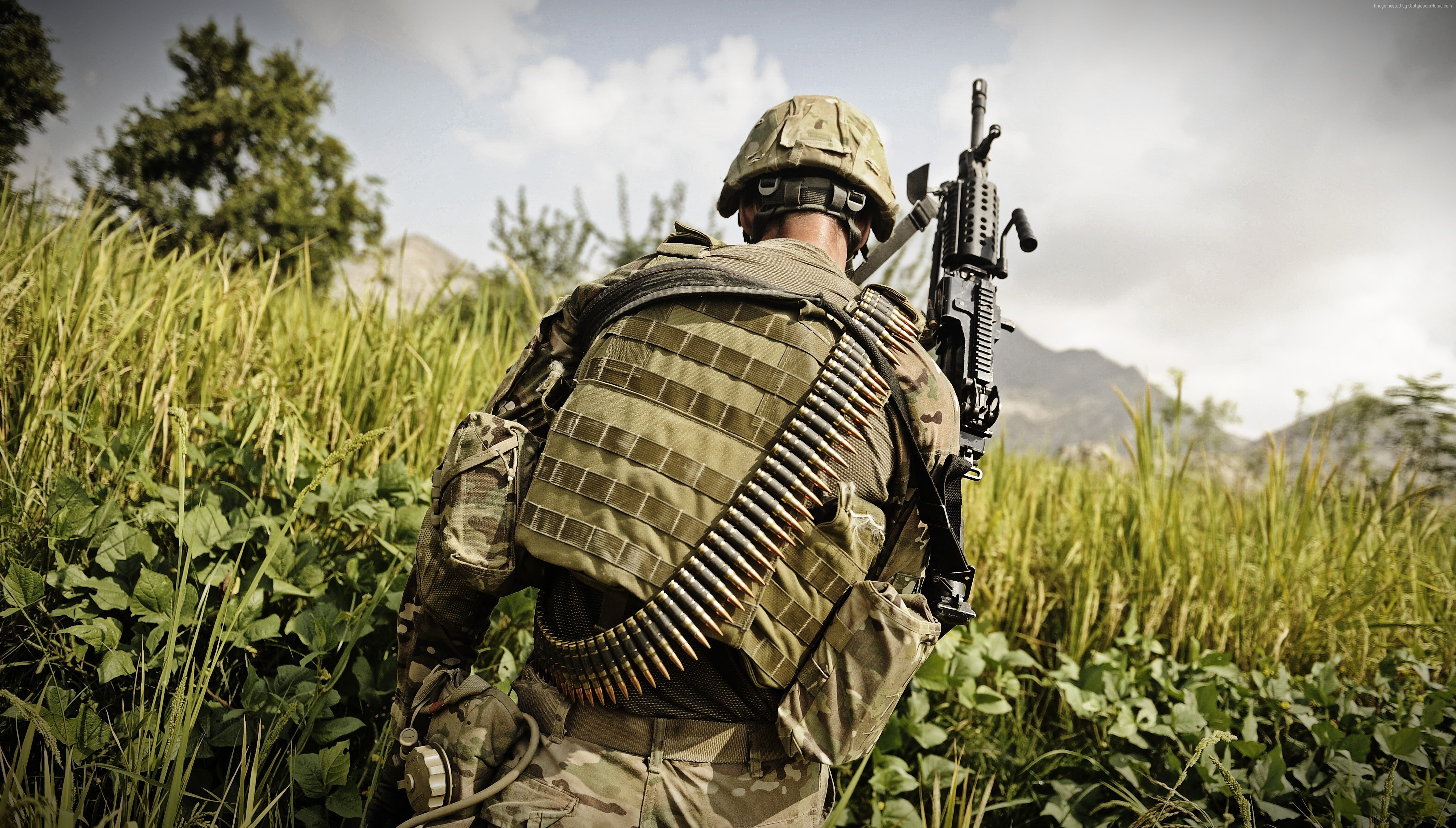 ammunition belt, Mark 48, greens, MK-48, machine gun, mod.0, gunner, 7.62×51mm NATO, soldier, 4K, HD Wallpaper