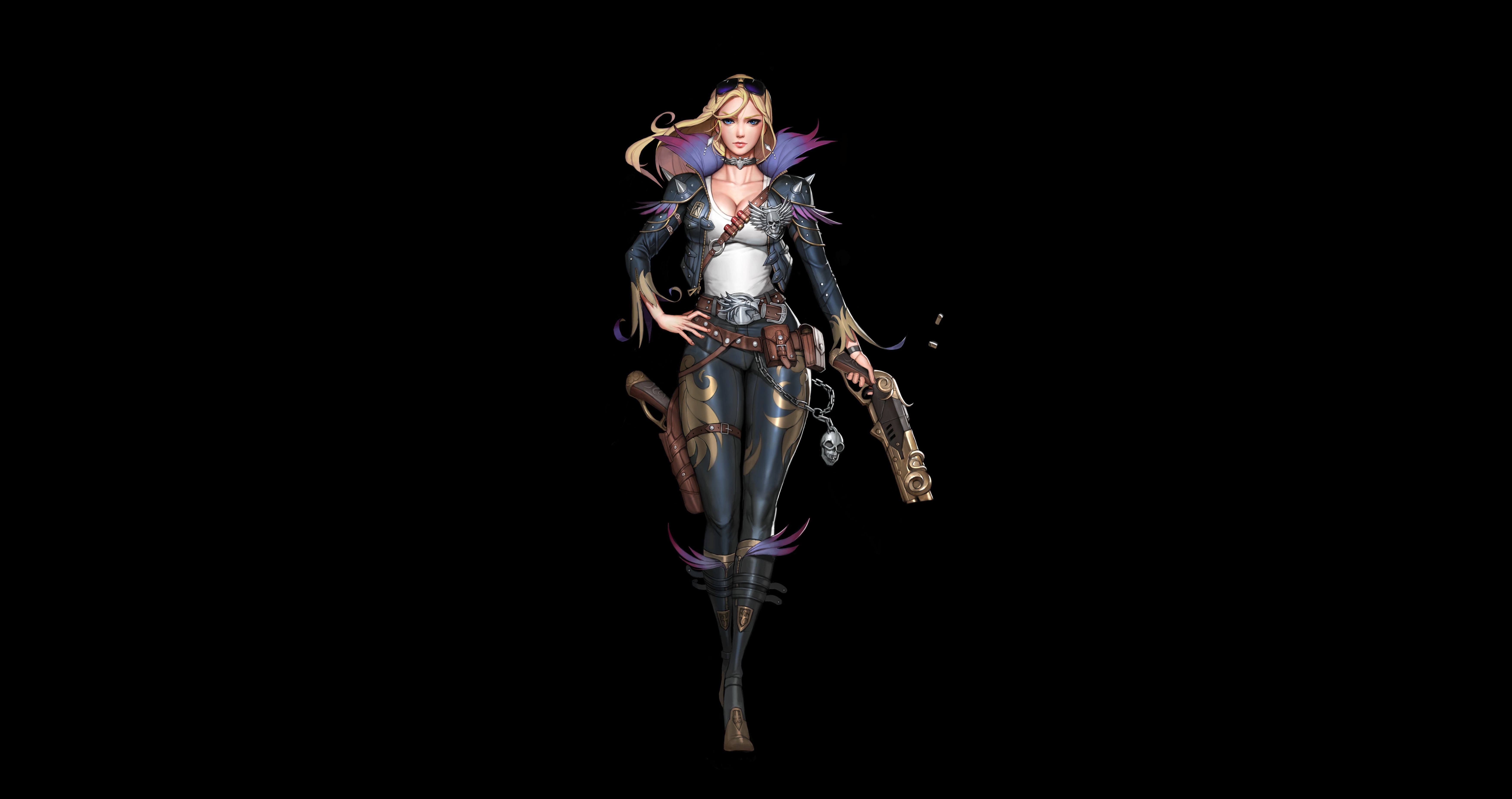 Pistol, Gunner, 5K, Girl, Sexy, Pistols, Art, Style, Brush Dog, Minimalism, Blonde, HD Wallpaper